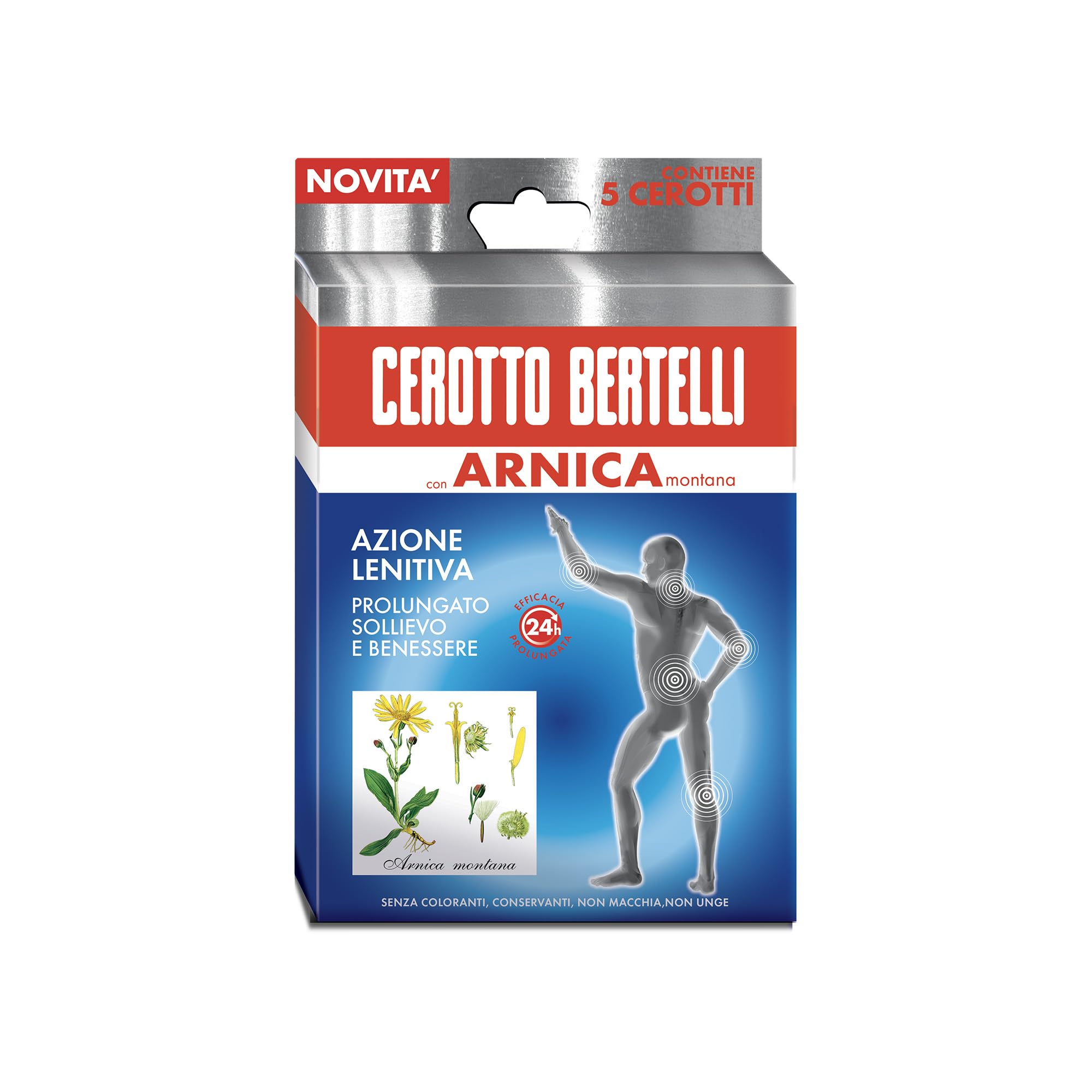 Cerotto Bertelli dermocosmetico con Arnica montana – sensazione di sollievo e benessere alla zona cutanea trattata azione prolungata per 24h