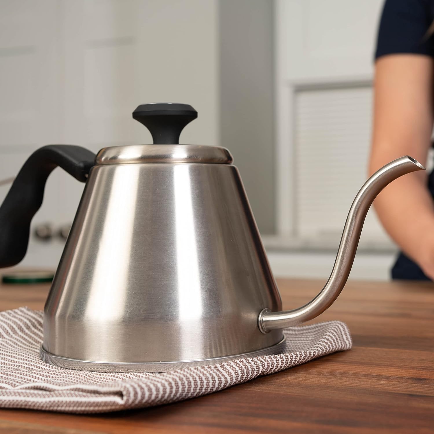 London Sip RiteTemp Gooseneck Kettle with Thermometer, Thin Spout Ideal for Pour-Over Coffee Brewing, Brushed Stainless Steel, 1200 mL