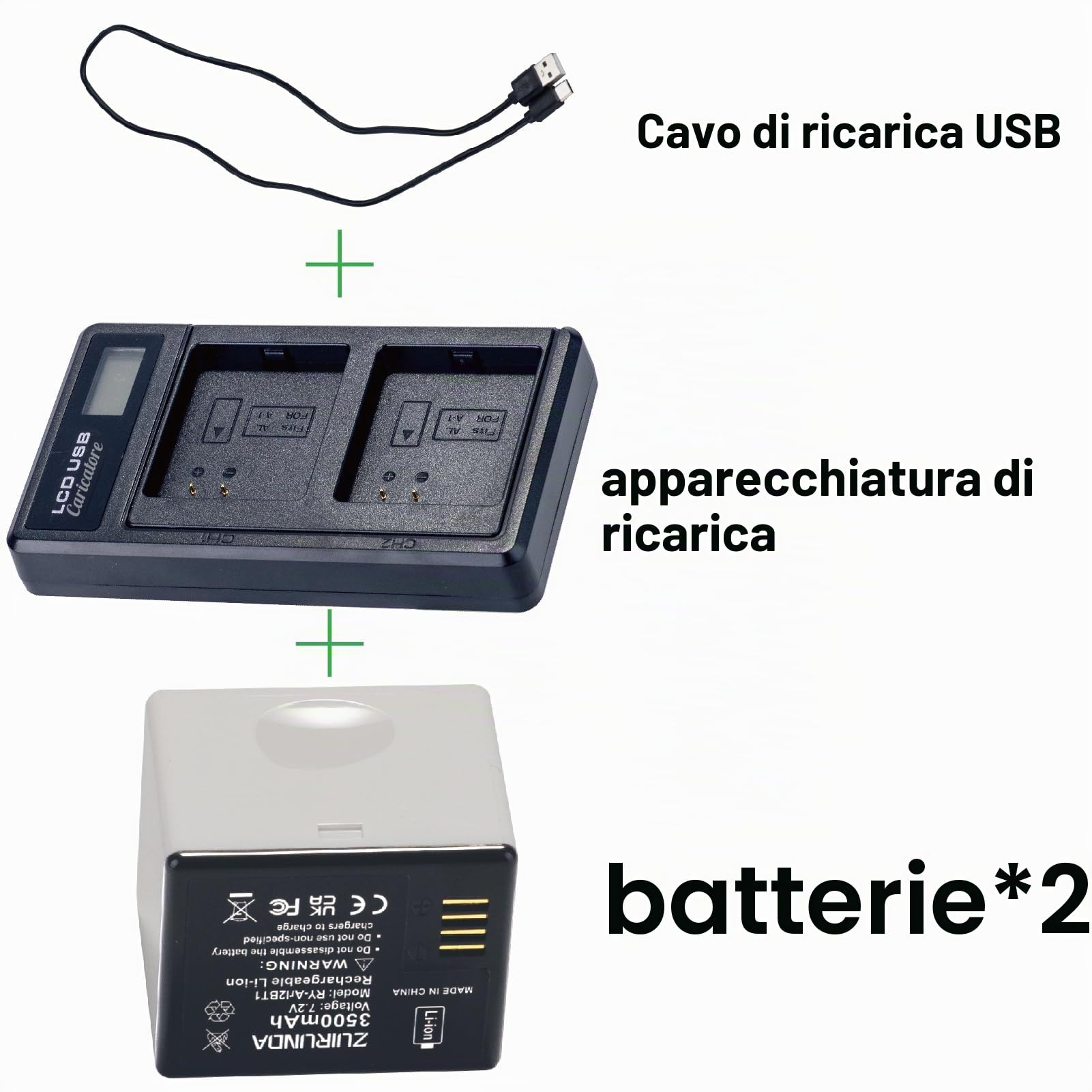 7,2V 3500mAh sostituzione per Arlo Pro, Arlo Pro 2 fotocamera VMA4400 VMC4030 VM4230 VMS3230 VM4030 VM4030P batteria di ricambio con caricabatterie (2 Akku + Ladegerät)