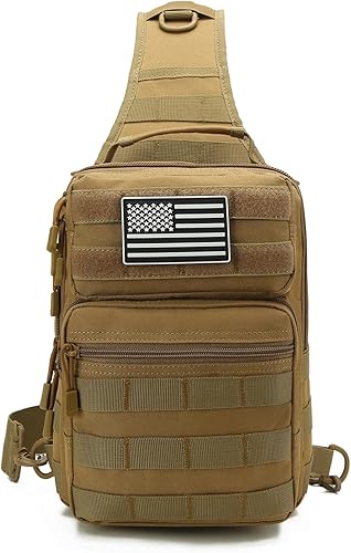 aYrap Bolso táctico de la honda Mochila de hombro Molle Assault Range Bolsas de pecho Pack Día Bolsa de pañales, Caqui, Bolso táctico de la honda