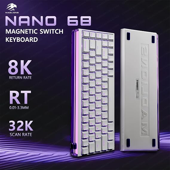 FKZ X MADLIONS Nano 68 Rapid Trigger RGB Gaming Keyboard,Adjustable Actuation Hall Effect Magnetic Switch 65% Wired Mechanical Keyboard,8K Hz Polling Rate for PC/Mac Gamer (Magnetic Pro Switch)