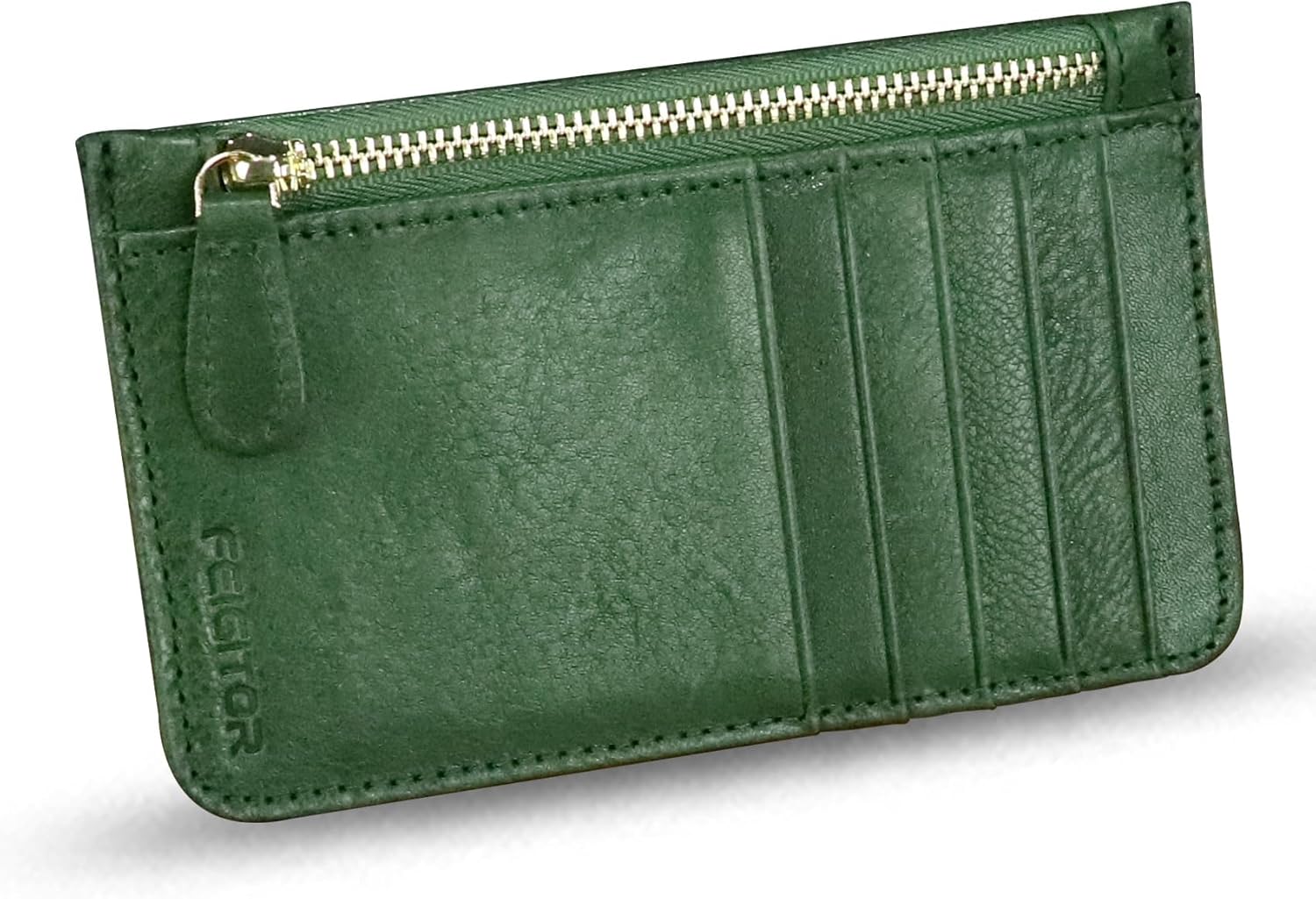 Genuine Leather Slim Wallet for Women and Men Credit Card Holder with RFlD Blocking Vintage Full Grain Leather Zip Purse Card Cases Money Clip (Green) image 2 of 7 B0F53YSQCK