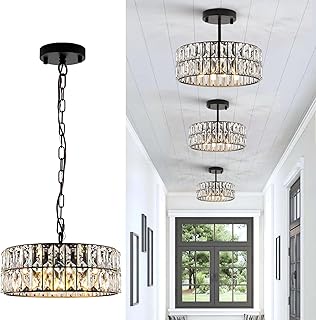 Black Crystal Chandelier 12" 4-Light Modern Ceiling Pendant Light | Round Small Semi Flush Mount Ceiling Light,Luxury K9 Crystal Lighting,for Kitchen Island Foyer Hallway,Fits G9 Socket