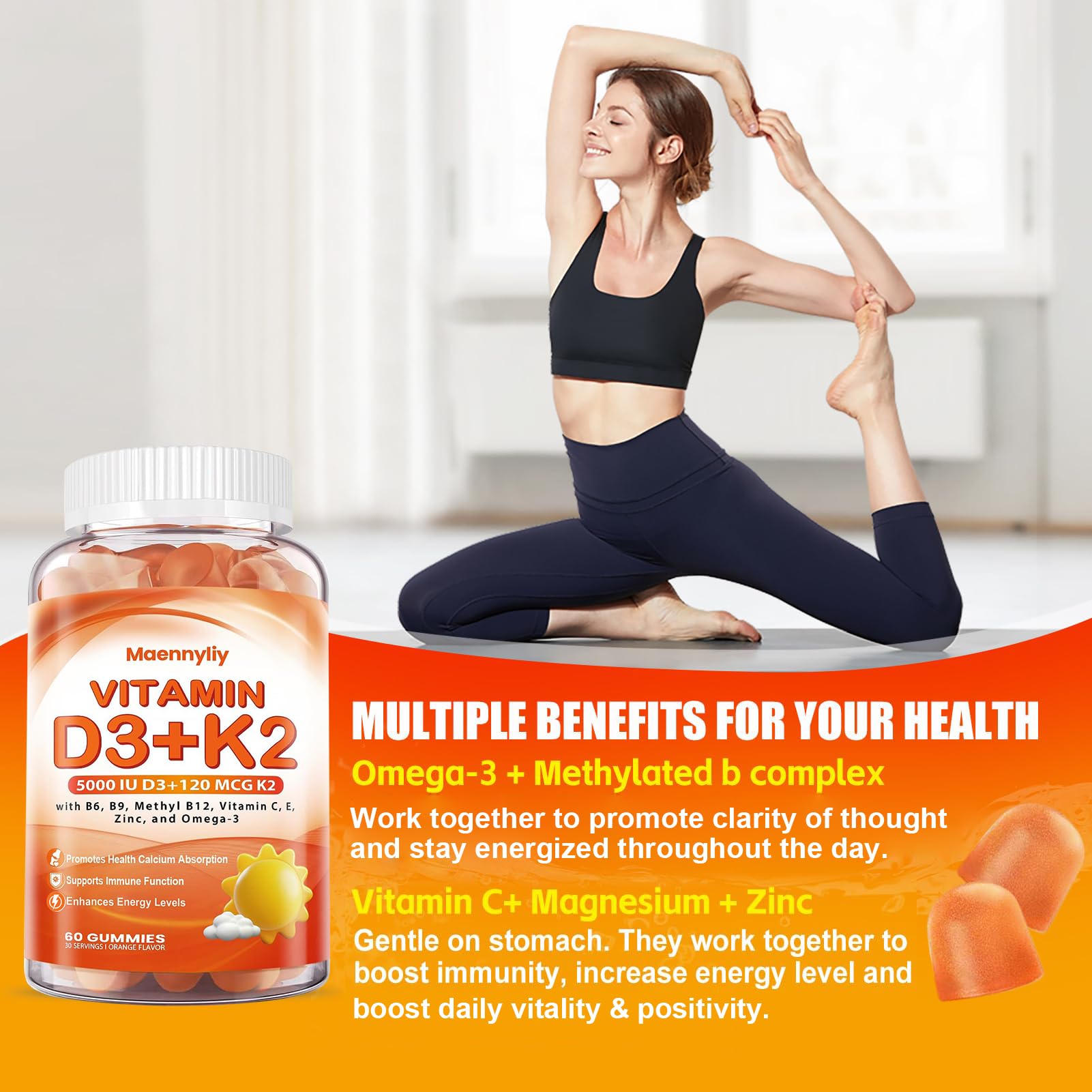 Maennyliy Vitamin D3 K2 Gummies for Adults: D3 5000IU + K2 (MK-7) 120mcg — Amazon image 5