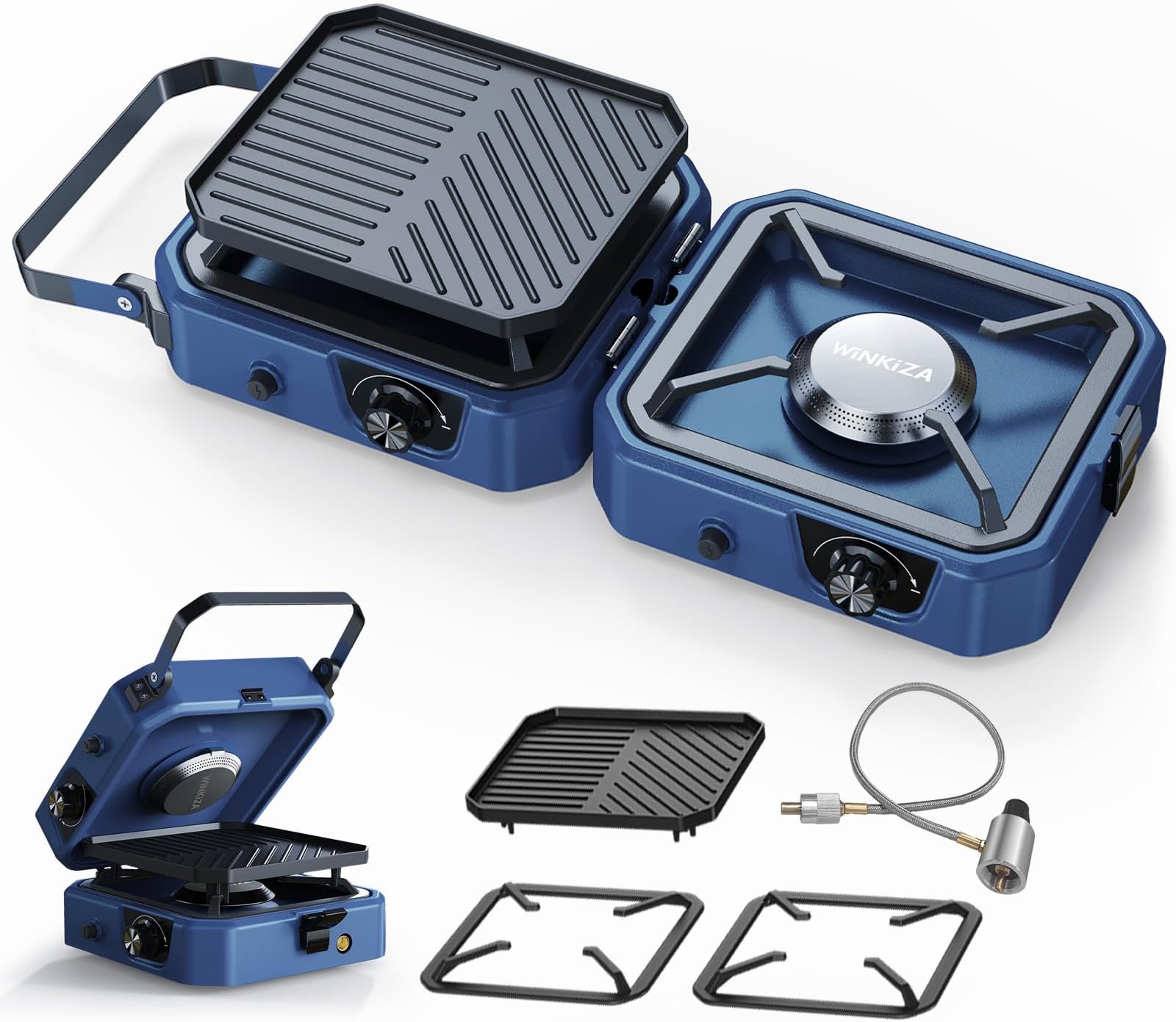 304 Stainless 2 Burner Propane Camping Stove with Griddle,Portable Floding Propane Camp Stoves with 24000BTU,Compatible with Grill Pan,Kettles & Cookware