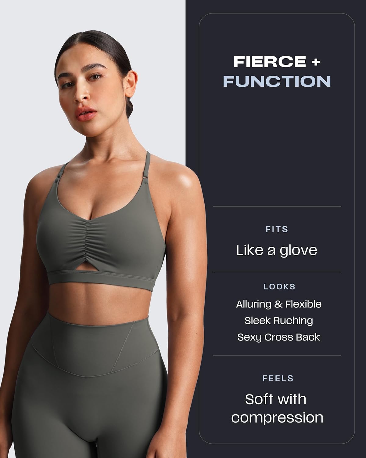 Aoxjox Women's Workout Sports Bras Cross Back Fitness Athletic Velura Ruched Bra PlushFlex™ Yoga Crop Tank - Image 6