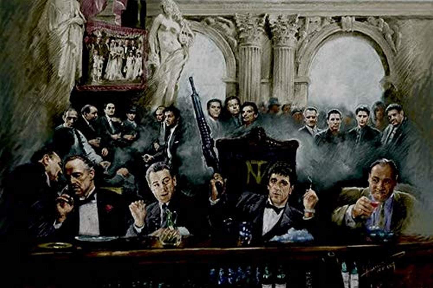 BUY ART FOR LESS Officially Licensed Gangsters at Bar Art Poster - 36 x 24 Inch - Decorative Print - Poster Paper - Ready to Frame