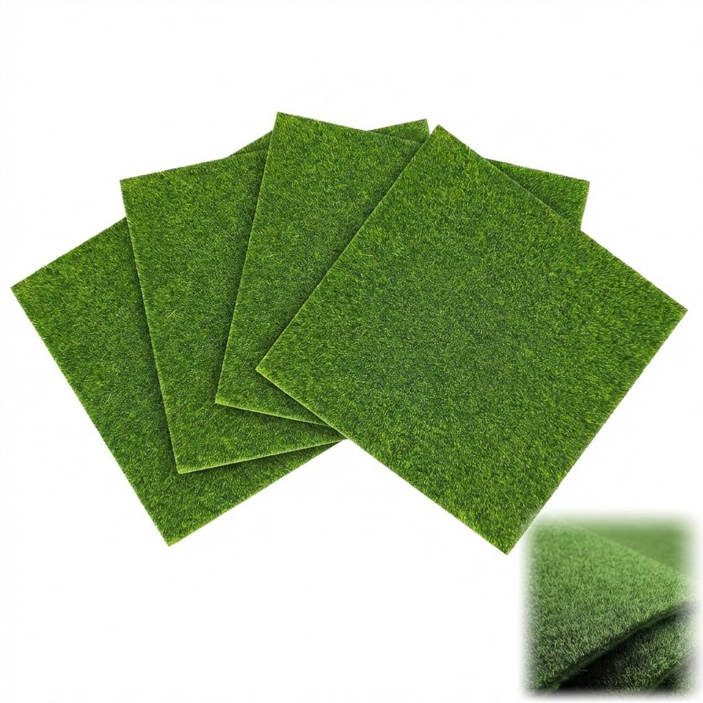 4 Pieces Fake Grass Mat, 15x15cm Artificial Grass Turf for Crafts, Green Static Grass Lawn Carpet for Miniature Fairy Garden, DIY Dollhouse Decor, Landscape Model Accessories for Farm Display-image-28