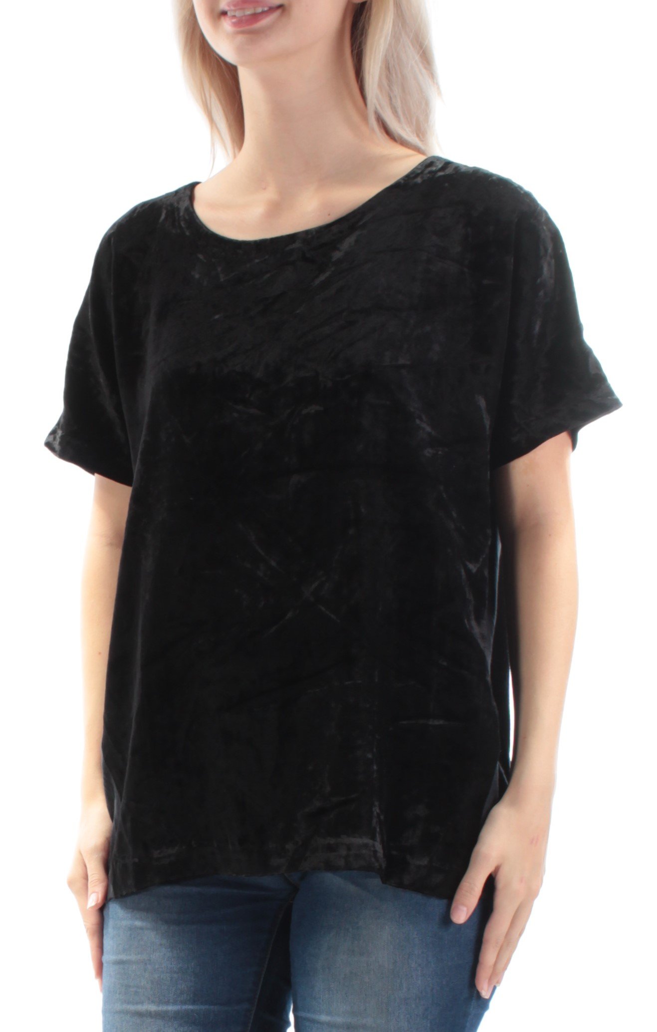 Lucky Brand Womens Velvet Zip-Up Back Casual Top