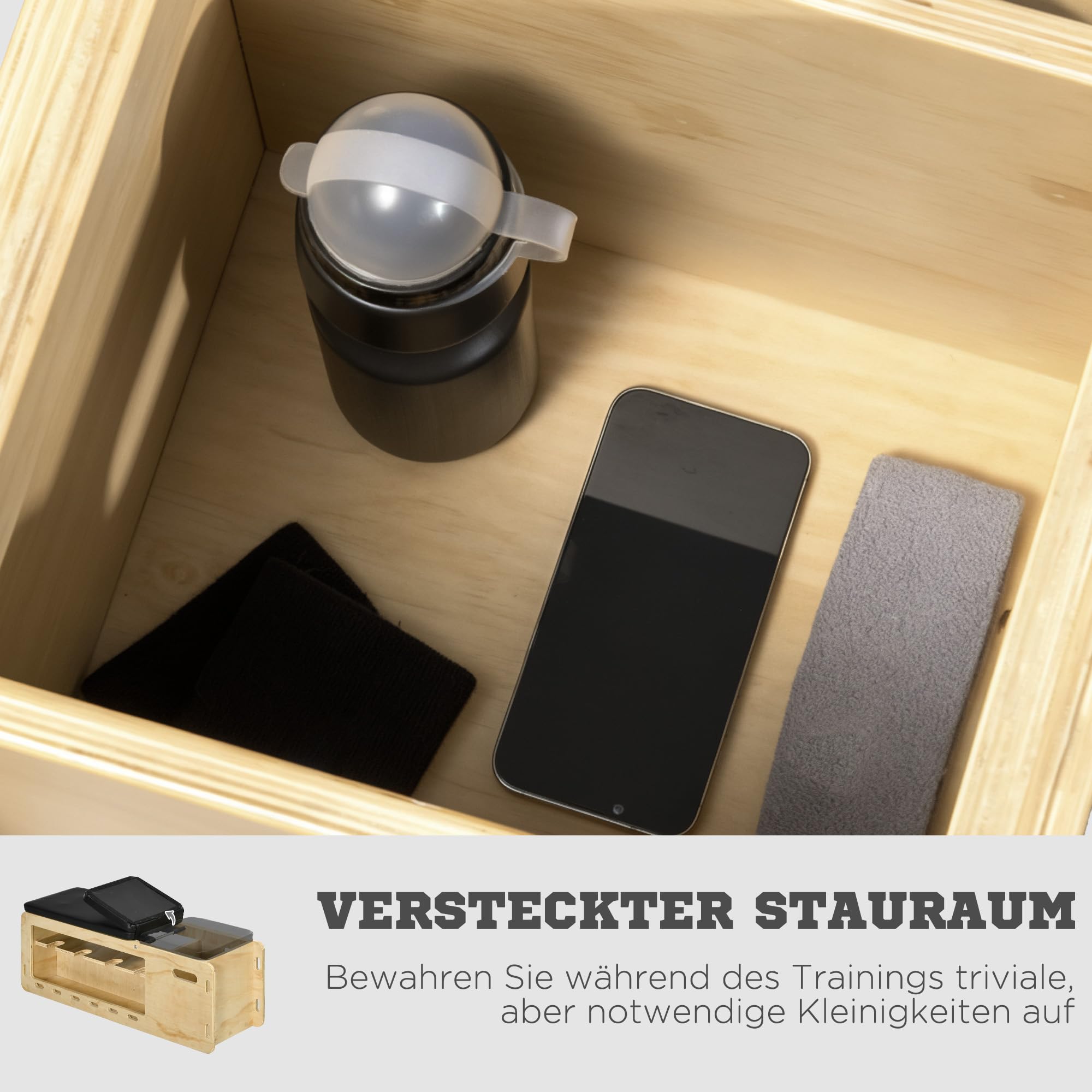 HOMCOM Hantelbank Verstellbar mit Aufbewahrungsbox und Widerstandsbändern | Trainingsbank, Fitnessbank für Gewichtheben, Krafttraining, Massivholz