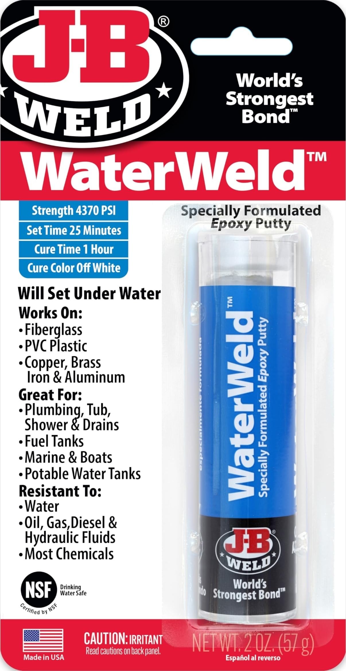 JB Weld Jb8277 Waterweld Under Water Adhesives, Off White 2 oz, 1 Pack