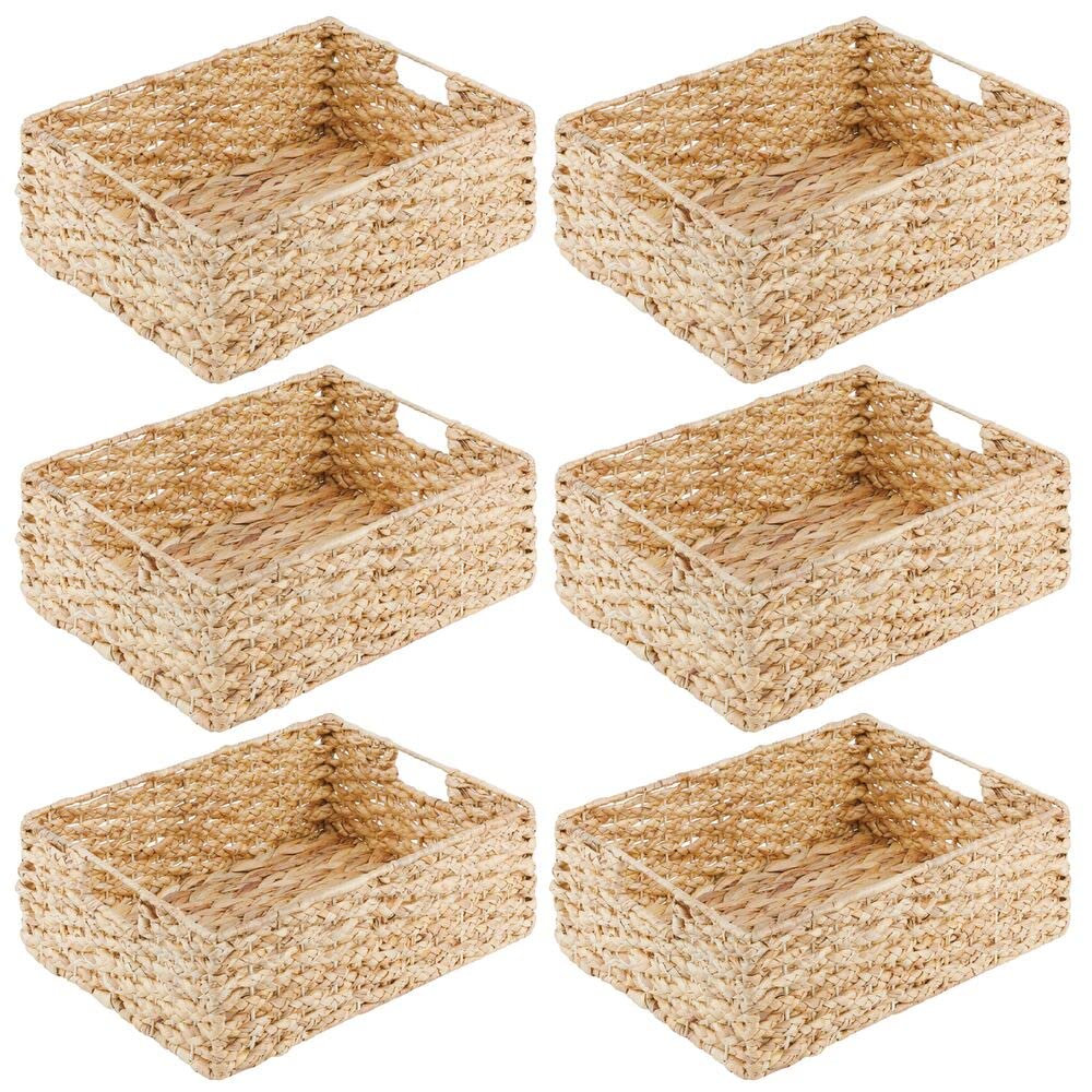 mDesign Hyacinth Braided Woven Kitchen Basket Bin with Built-in Handles for Organizing Kitchen Pantry, Cabinet, Cupboard, Countertop, Shelves - Holds Food, Drinks, Snacks - 6 Pack - Natural/Tan - Image 9