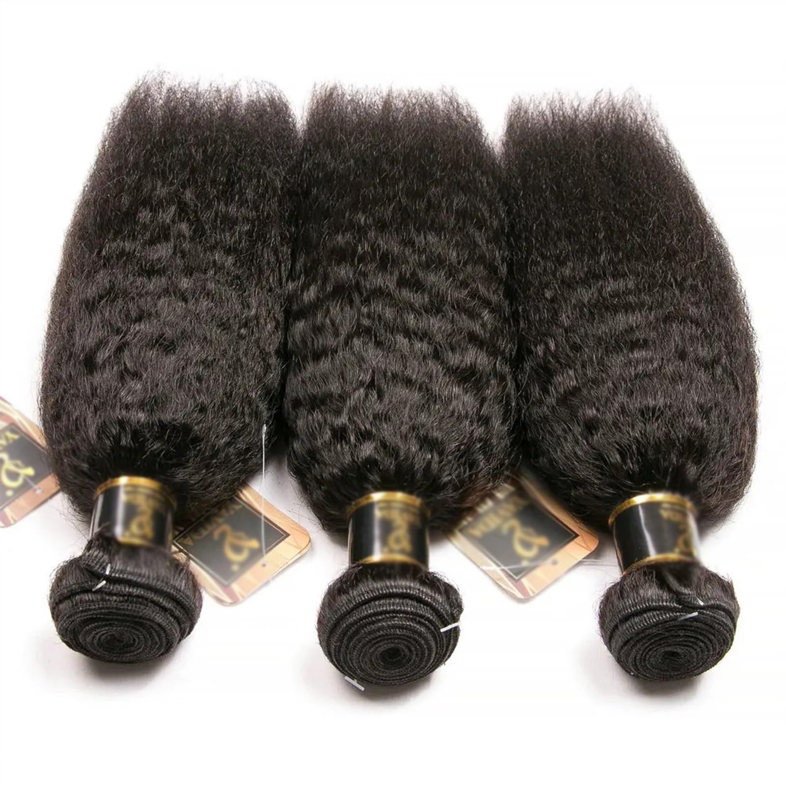 Bundle Hair Mechones brasileños de cabello humano liso Yaki 8a, no Remy, rizado, 3 mechones, gruesos Color Natural Extensiones de peinado(10 12 14 (3 pcs))