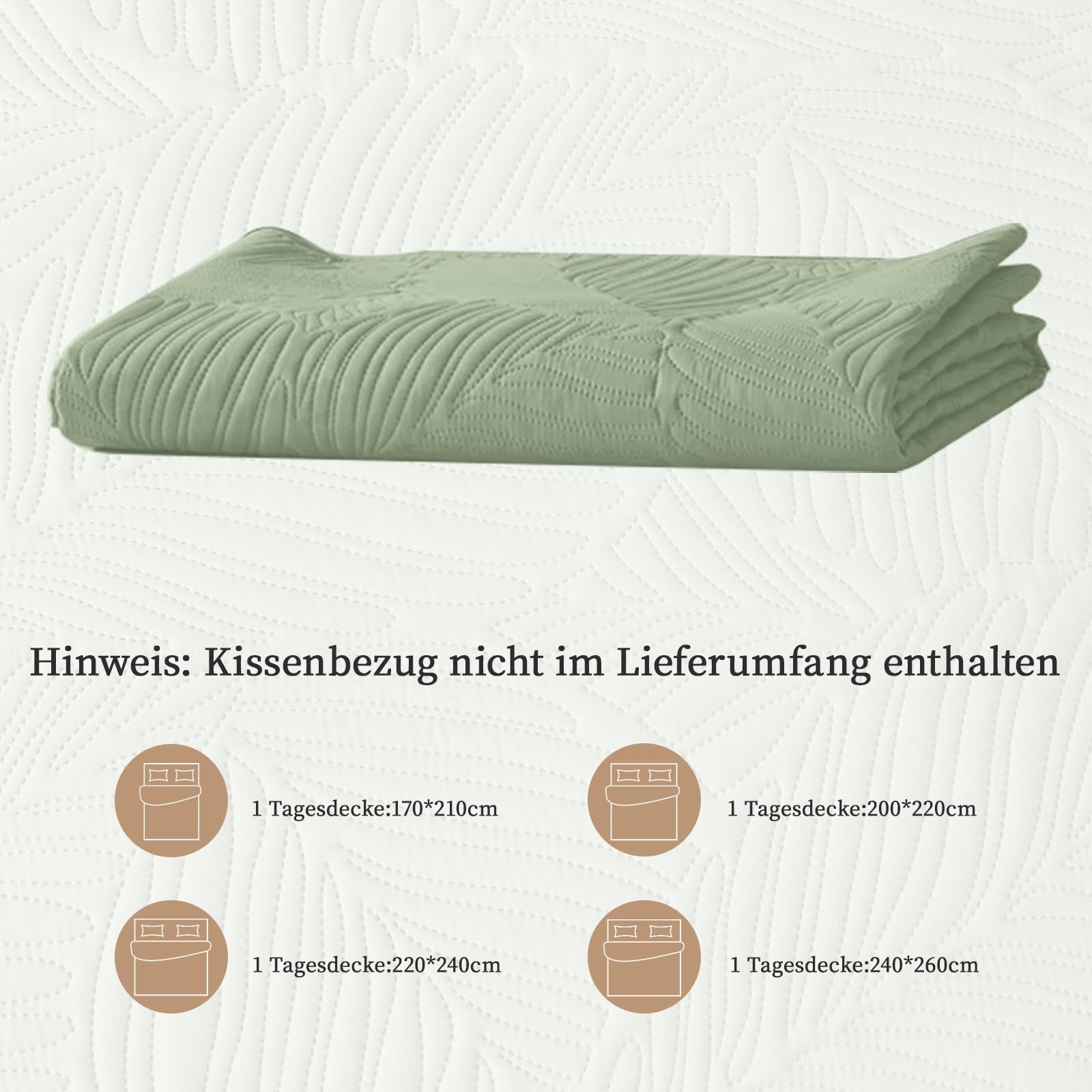 Narzuta na łóżko 240x260 cm,Jasnozielona pikowana narzuta ultradźwiękowa,Lekka i dwustronna,Motyw liści,Idealna na wszystkie pory roku,Do łóżka i na sofę