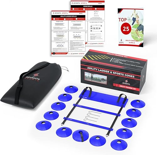 DELUXE EDITION - Juego de escalera de agilidad de entrenamiento  Escalera de agilidad de 13 peldaños y 21 pies con 13 conos de disco, bolsa de