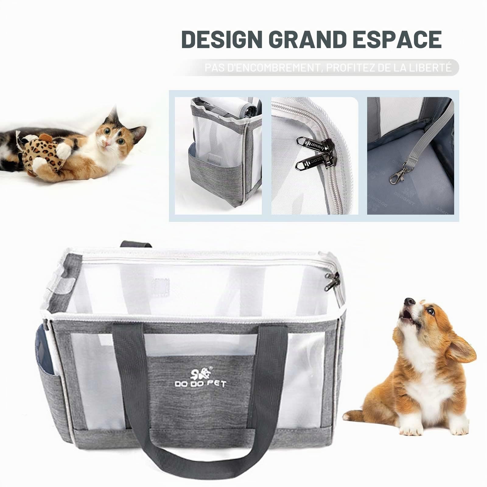 PETCUTE Sac Transport Chat Petit Chien,Sac de Transport pour Chien et Chat avec Sangle de Sécurité Interne,Sac de Transport pour Animaux de Compagnie avec Abnehmbares Kissen,Airline Approuvé