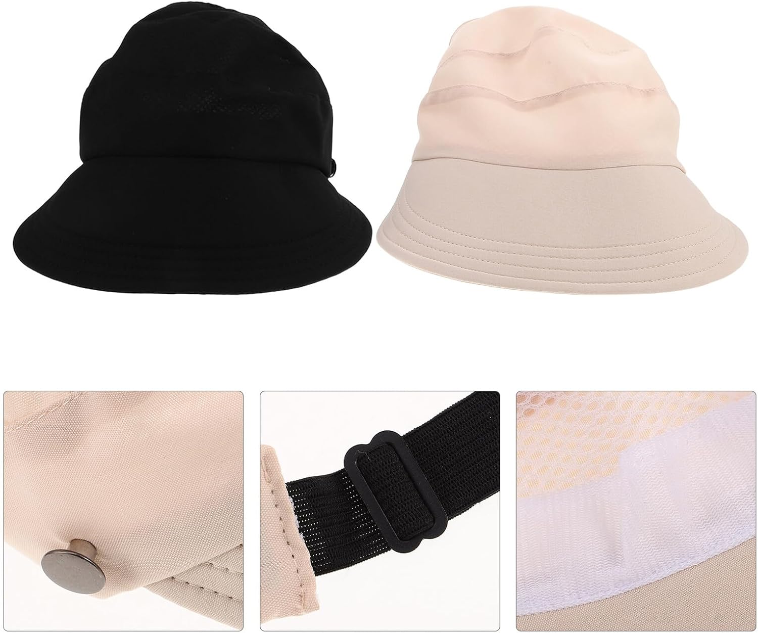 2pcs Women's Sunshade Hat with Wide Brim, Quick Dry Ponytail Fishing Bucket Cap, UV Protection Sun Visor for Outdoor Hiking Beach Travel Multi