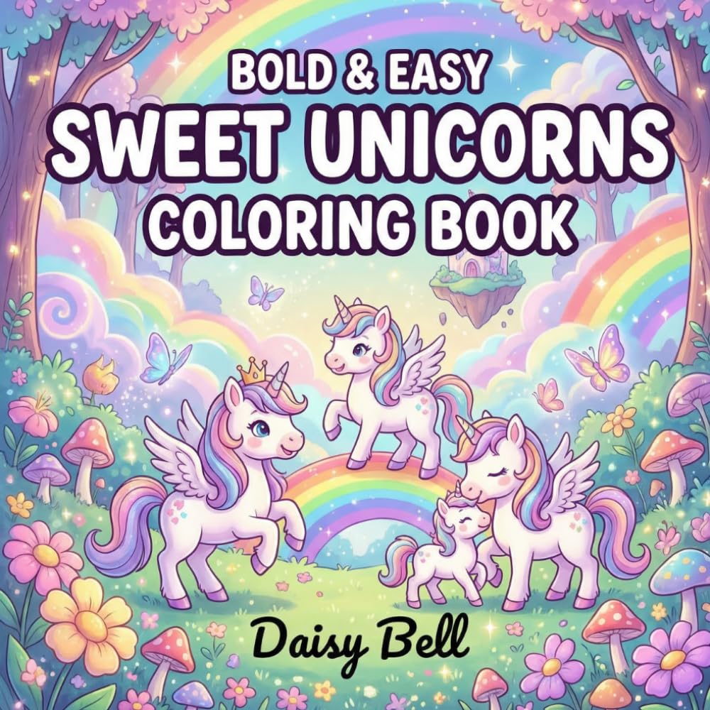 Sweet Unicorns: Magical Fantasy Coloring Book For Toddlers Preschoolers And Young Kids Featuring Enchanted Castles Rainbows Stars And Whimsical Mushroom Houses