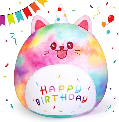 Officygnet Peluche de gato de cumpleaños, suave y lindo, almohada de felpa de gato, muñeca de peluche de gato arcoíris Kawaii para niños y niñas, disponible en Yaxa Colombia