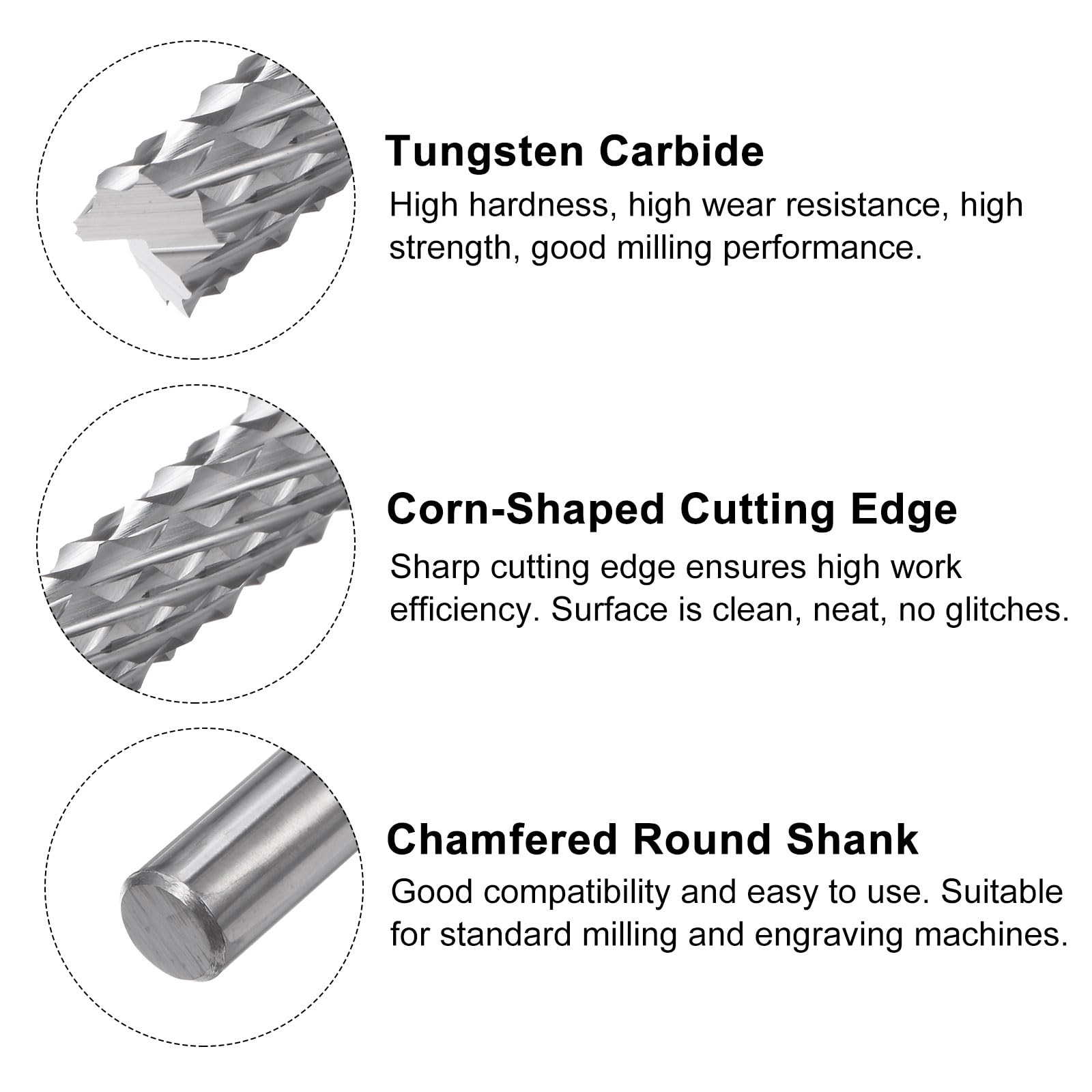 QUARKZMAN Fraise de 5 mm avec Tige Droite de 1/5" (5 mm) en Carbure de Tungstène pour Fraiseuse CNC, Outils de Gravure avec Lame en Forme de Maïs pour Circuits Imprimés, Machines à Bois