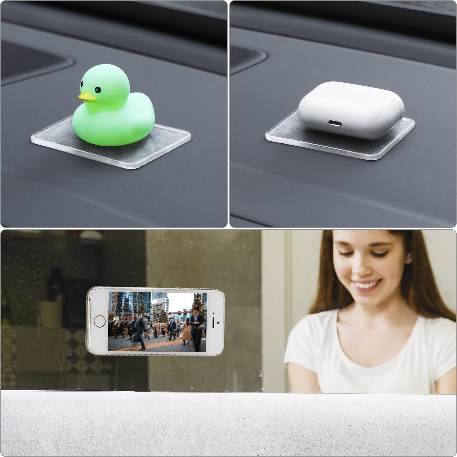 Supporto Smartphone Auto Silicone Silicone Cruscotto Tappetino Antiscivolo 3 In 1 Per Auto - In Silicone, Per Cellulare, Oggetti E Cartelli, Riutilizzabile Multiuso Caldo Spugna Adesiva - 11