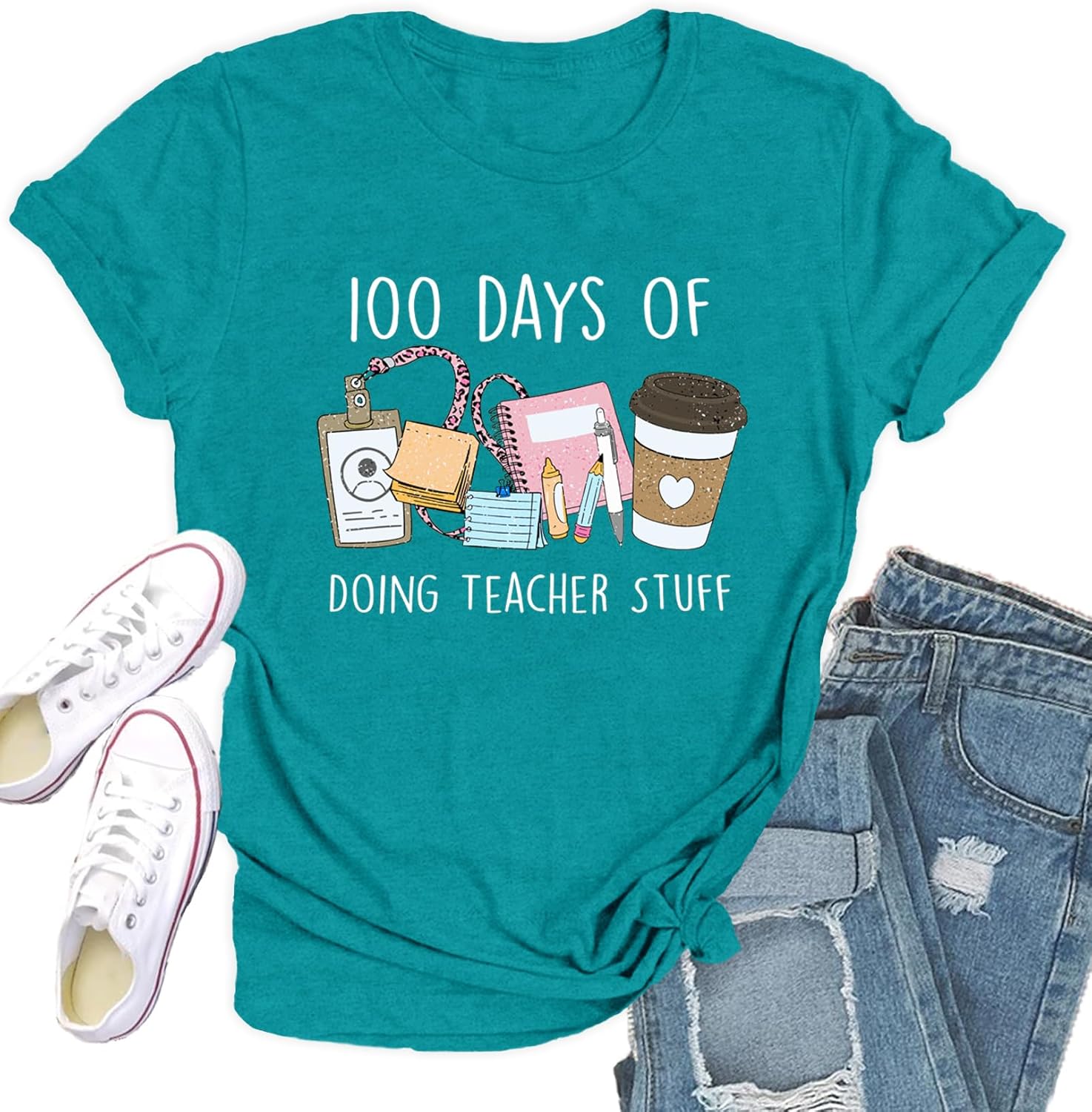 Qskall 100 Days of School Shirt for Women 100th Day of School Tshirts Teacher Tee Top