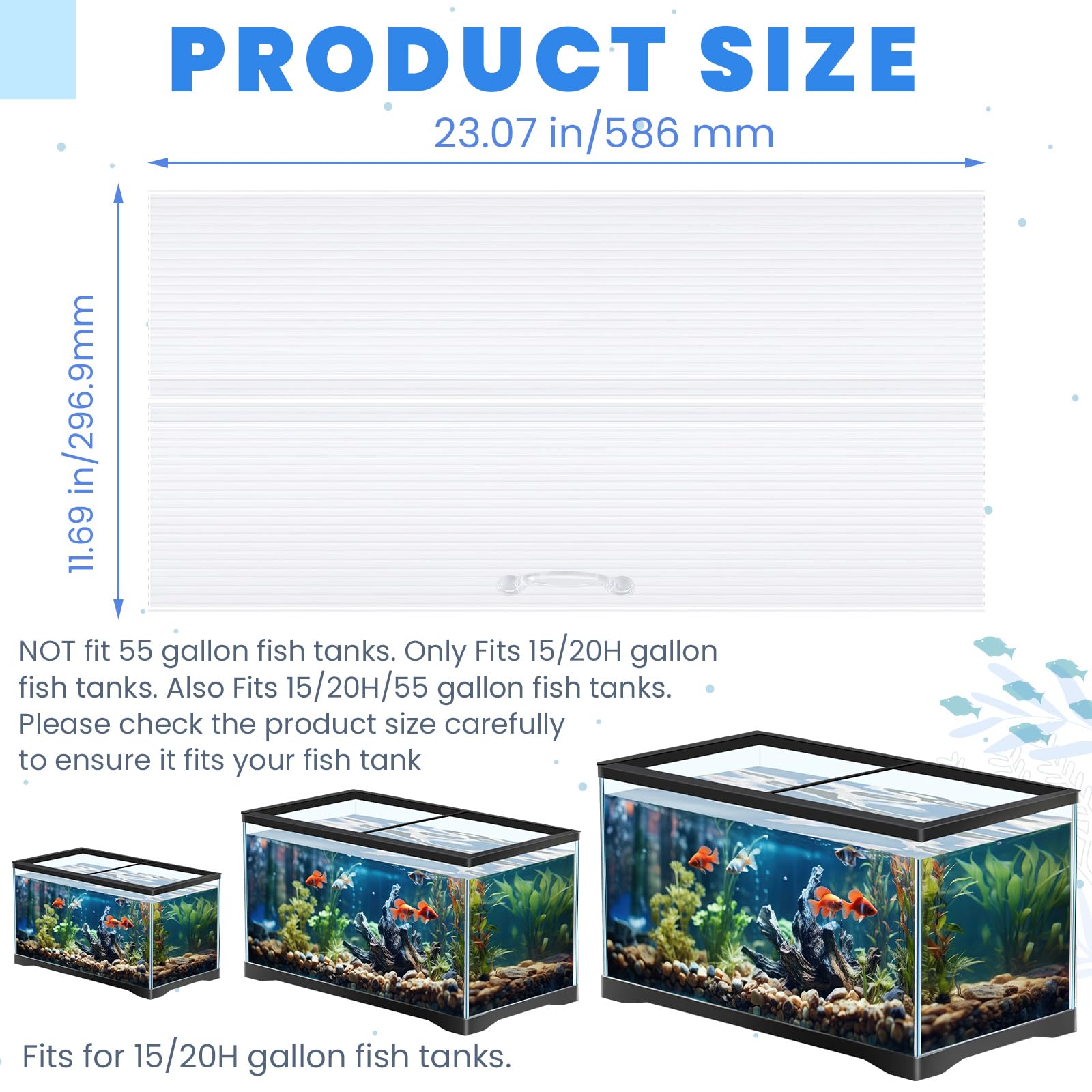 Sieral Ensemble de panneaux transparents en polycarbonate pour serre d'aquarium de 58 x 30 x 0,6 cm pour aquarium de 15/20 h/155 gallons sans support central, couvercle d'aquarium