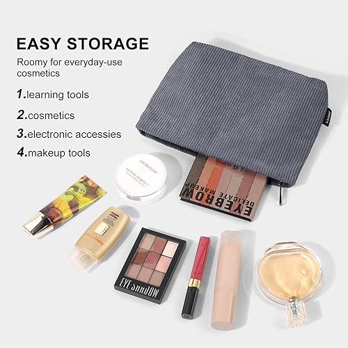 Miniatura 4 de MAANGE Bolsa de maquillaje de pana para bolsa de maquillaje portátil, Beige+gris, Bolsas de maquillaje de pana de tamaño compacto bien hechas para