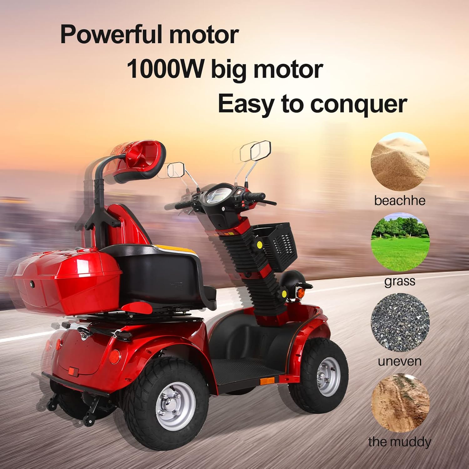 SUFUL 4 Wheels Powered Mobility Scooters for Seniors  Adults, 3-Speed Medical Electric Scooter Device with Rear Lockbox Parents, All Terrain Wheel Heavy Duty 1000W Motor 660lbs Weight Capacity SUFUL 4 Wheels Powered Mobility Scooters for Seniors  Adults, 3-Speed Medical Electric Scooter Device with Rear Lockbox Parents, All Terrain Wheel Heavy Duty 1000W Motor 660lbs Weight Capacity