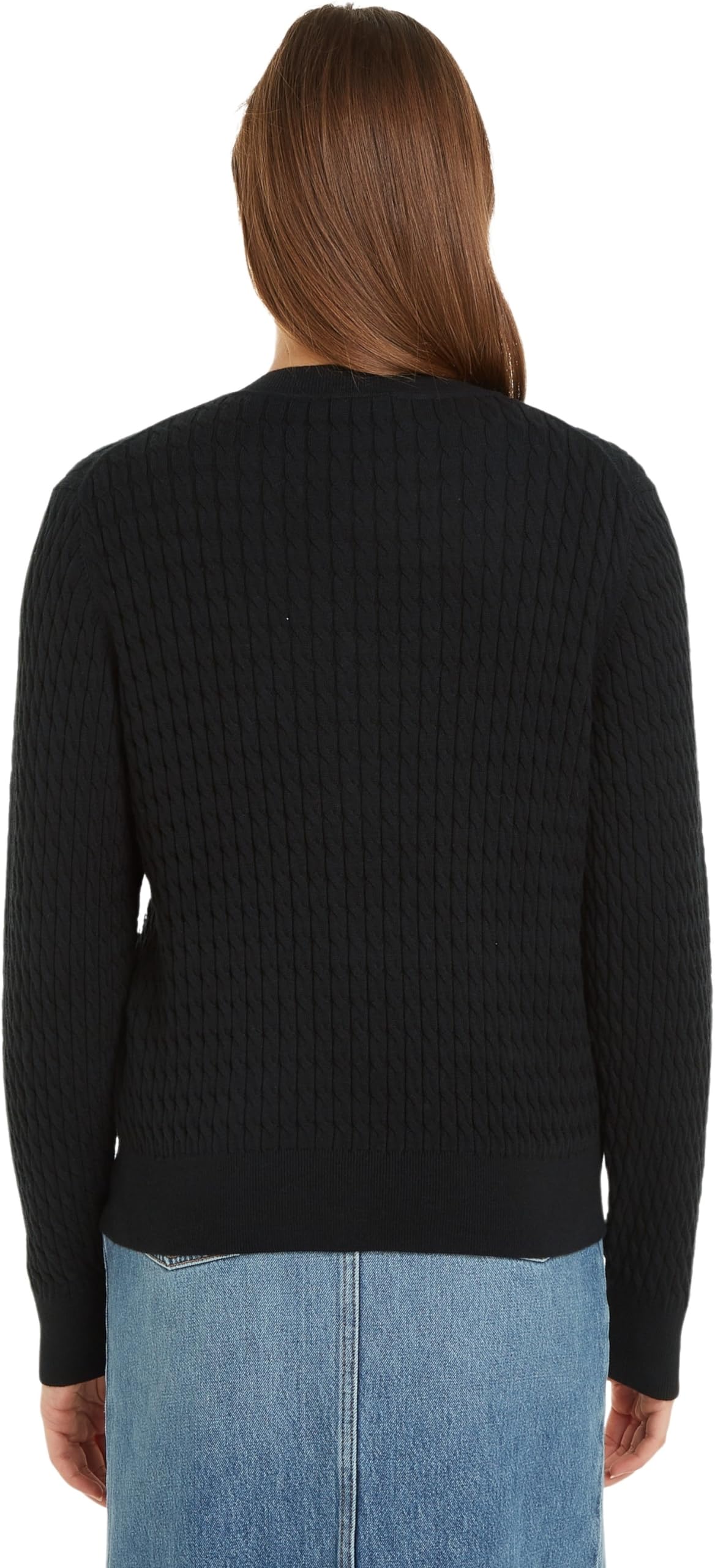 Tommy Hilfiger Damski sweter kardigan CO Cable C-NK, czarny, XXS, Czarny, XXS