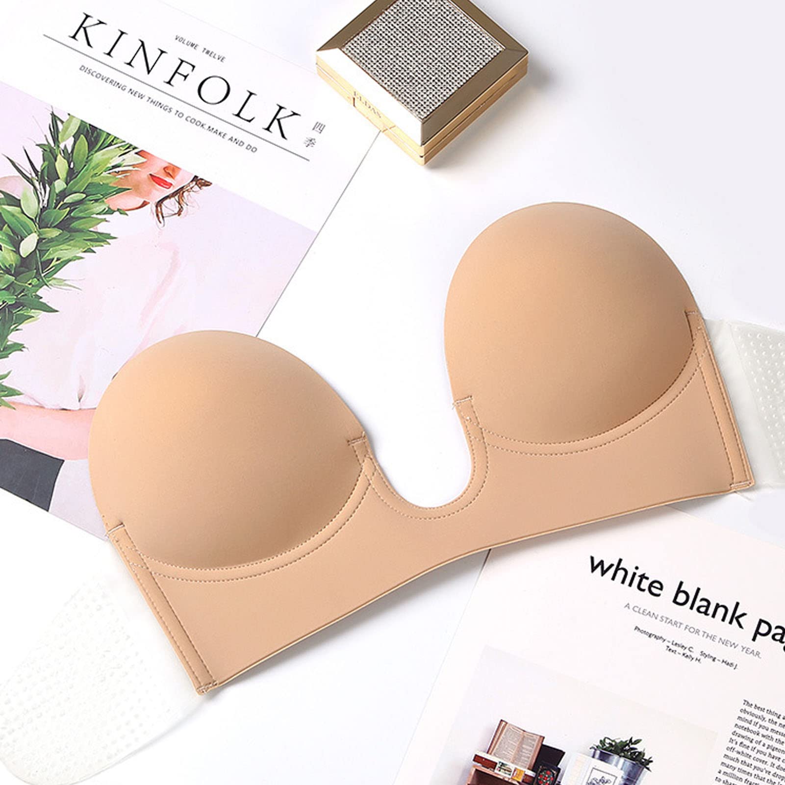 u forme de soutien-gorge sans bretelles pour les femmes, Silicone Deep Play Push Up Adhesive Bra, 5pcs Sticky Bra pour le mariage (C)