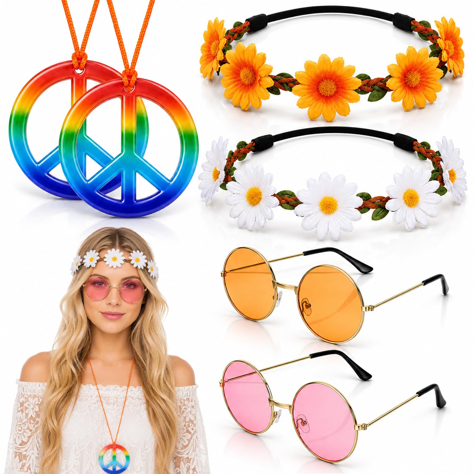 Thinp 6Pcs Hippie Accessories for Women, 60s 70s Accessories Women(Style 3)