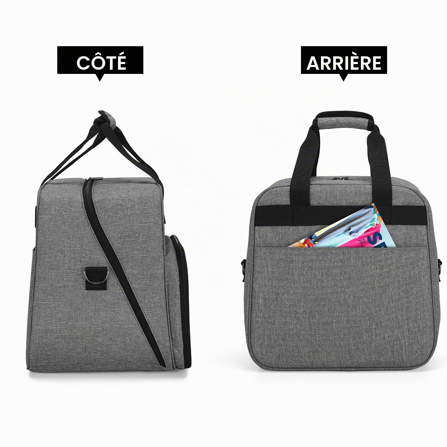 Yarwo Sac de Rangement pour Surjeteuse, Planche de Bois Amovible | Avec Planche Bois Amovible, Rembourrage Épais, Poche Devant avec 3 Pochettes et Poches Translucides pour Surjeteuses