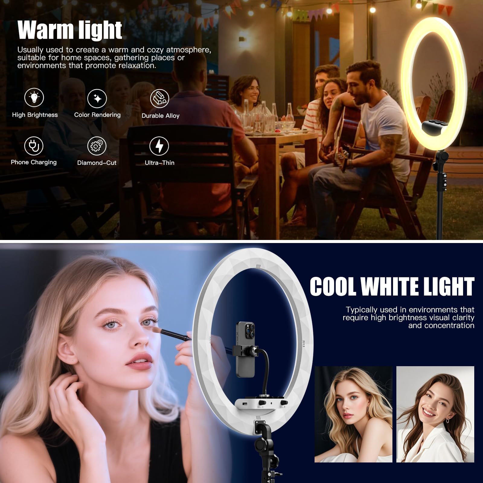 45,7 cm Ringlicht mit Ständer und Handy-Halterungs-Kit – 243,8 cm verstellbares Stativ, dimmbares LED-Kreislicht mit Fernbedienung und 6300 K Farbtemperatur für Live-Streaming, Make-up, YouTube
