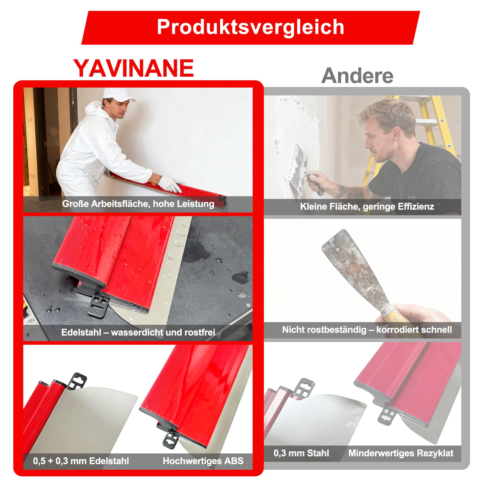 [10 PCS] Flächenspachtel Set Profi, 80 cm / 60 cm / 40 cm / 25 cm, Spachtel Set Werkzeug mit 0,3 & 0,5 mm Edelstahlklingen und 1,2 m Teleskopstange für Trockenbaubearbeitung Gipskartonplatten