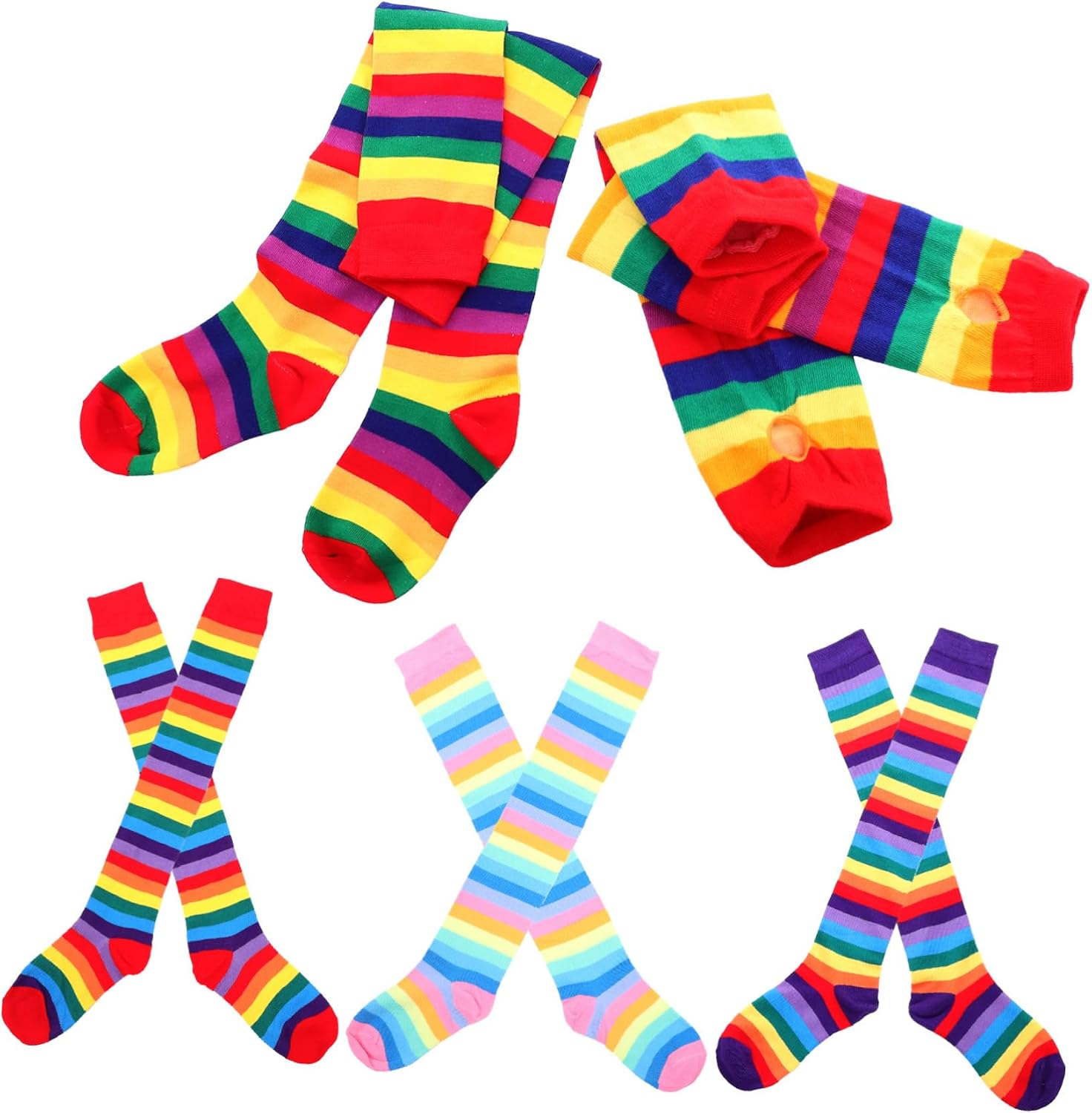 BESPORTBLE 1Set Decorative Arm Warmers and Over Knee Socks for Women Colorful Thigh High Socks Kit for Cosplay Parties Festivals and Stage Performances Bright and Design