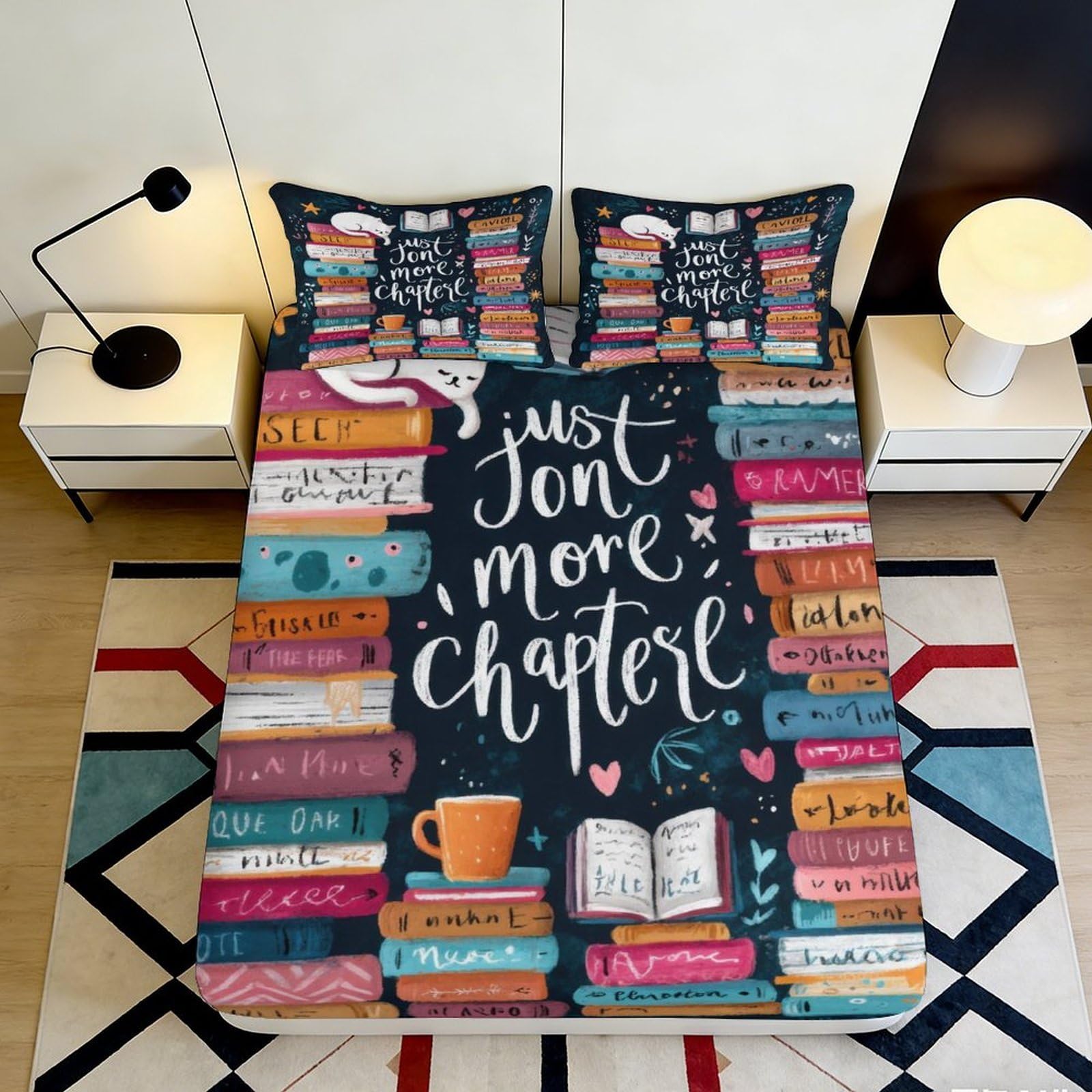 Jqzkxnhpbr Style-9 3D Printed Book Stack Fitted Sheet Microfiber Soft Bedroom Decor Coffee Mug Bed Sheet For Home Dorm 90X200x25cm