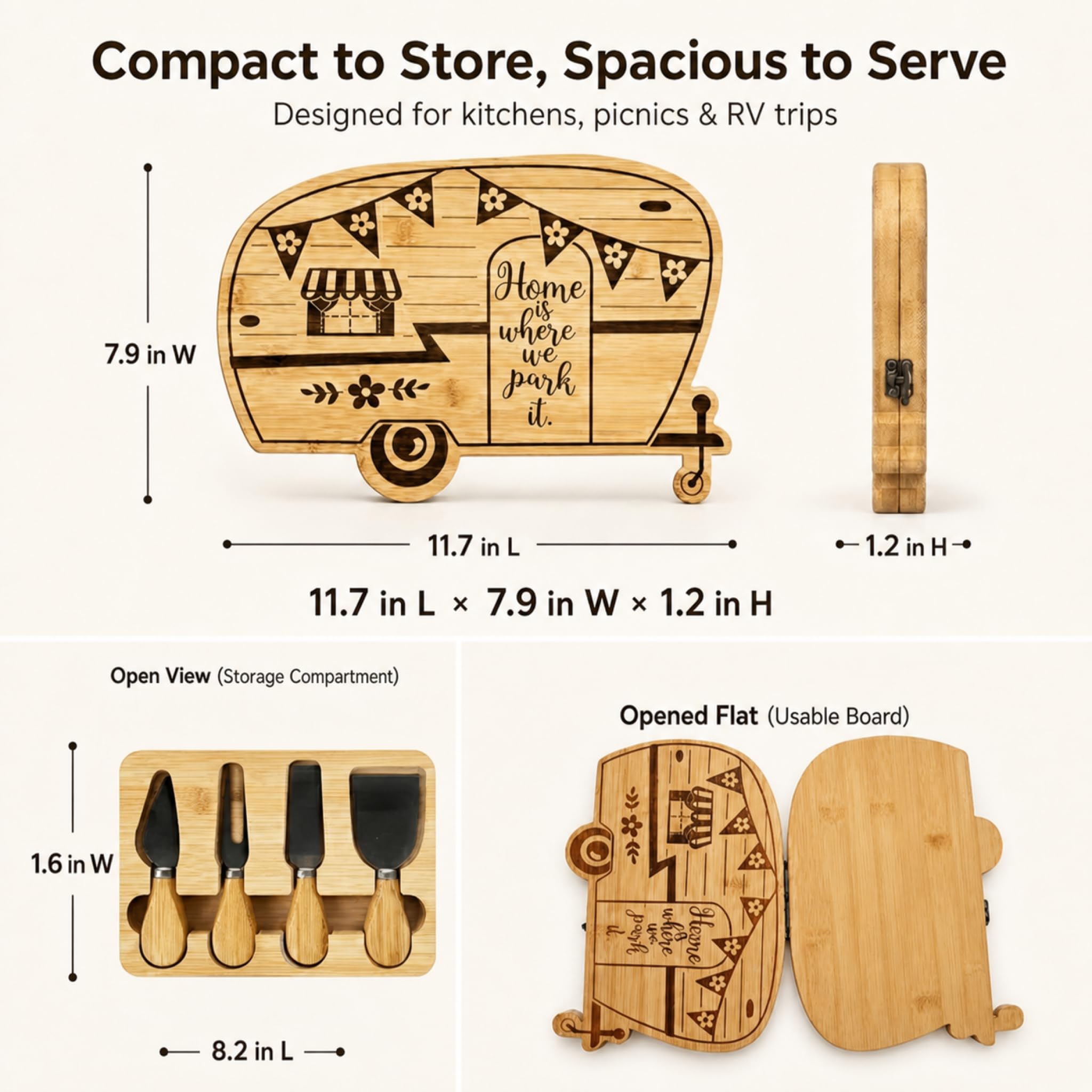 Foldable RV Charcuterie Board - Bamboo Serving Set -3