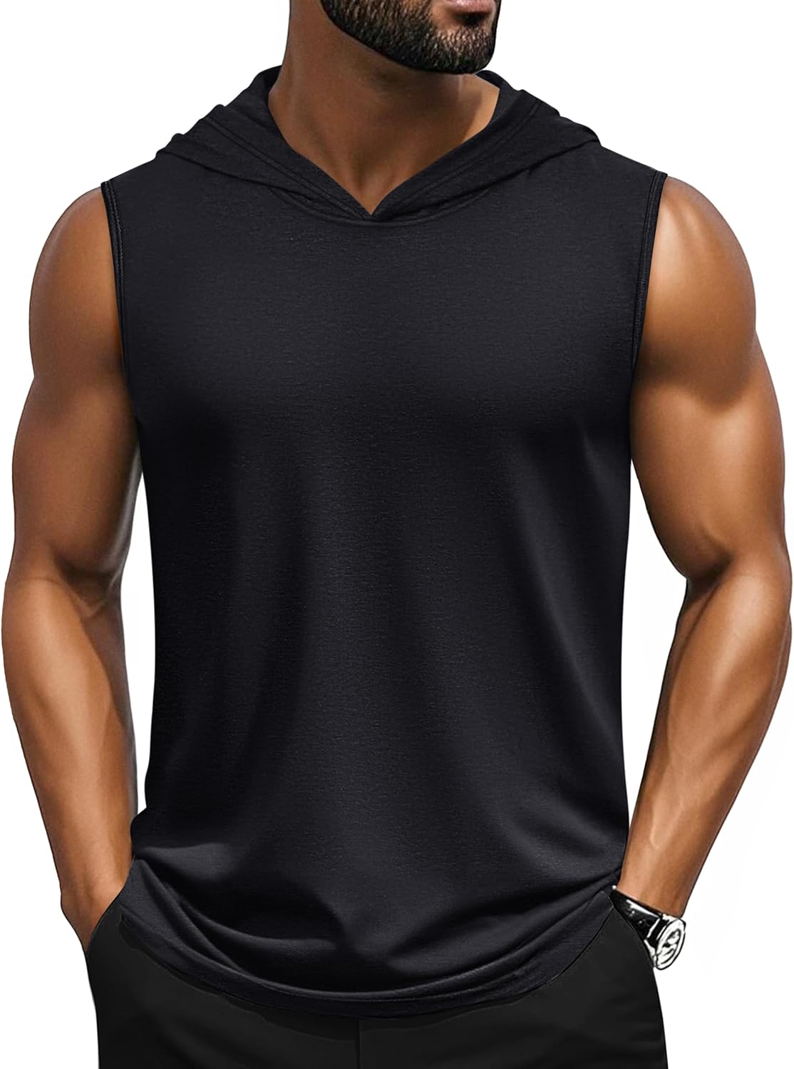 Cotrasen Men's UPF 50+ Hooded Tank Top Sleeveless Hoodies Lightweight Casual Gym Workout Shirts Cooling Muscle Tee Shirt