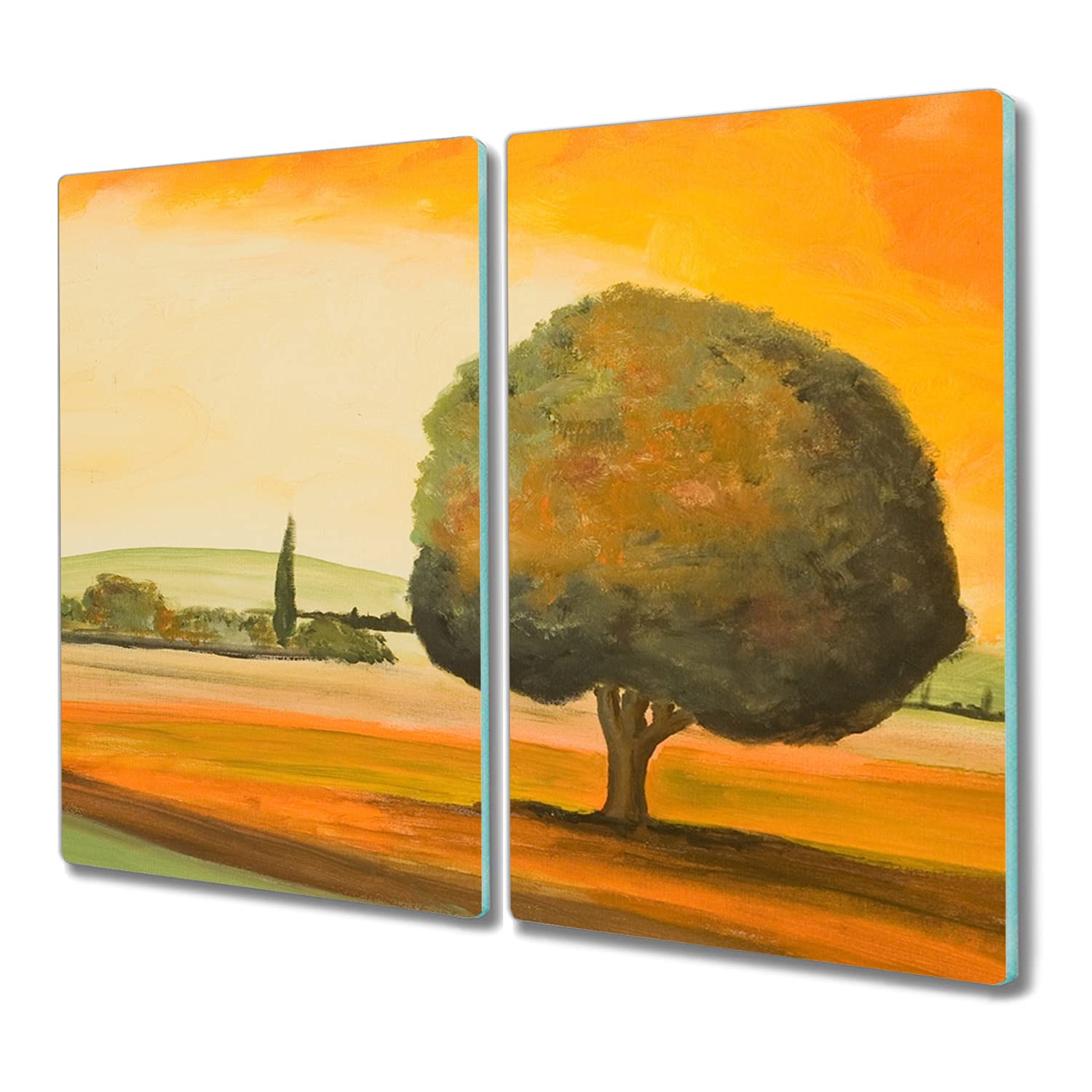 Planche à découper induction 2x30x52cm en verre trempé avec motif de paysage d'arbre