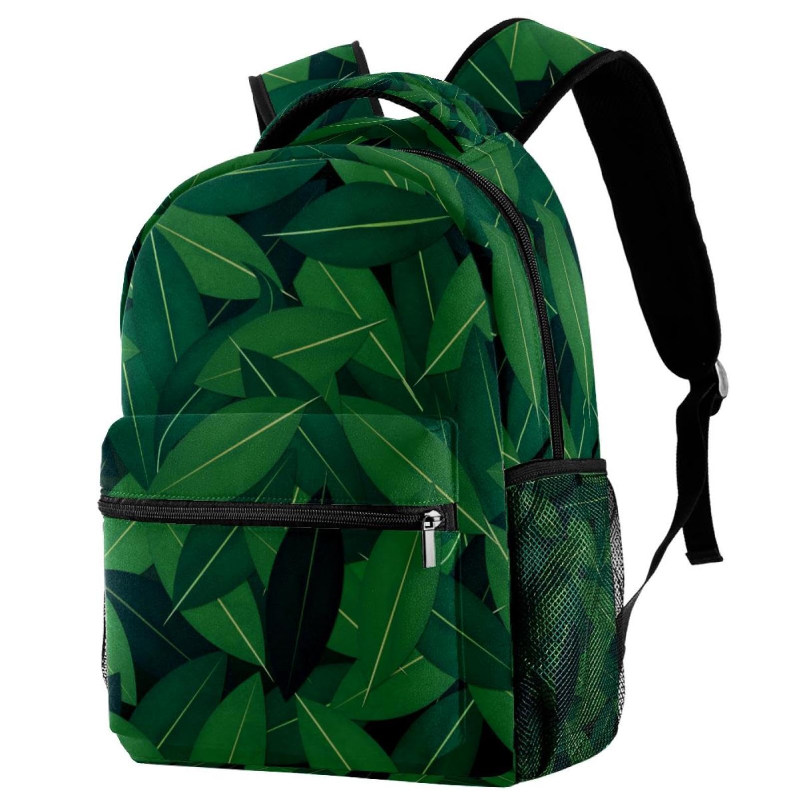 Sac à dos scolaire collège feuilles vertes grand cartable école voyage 40cm - 7