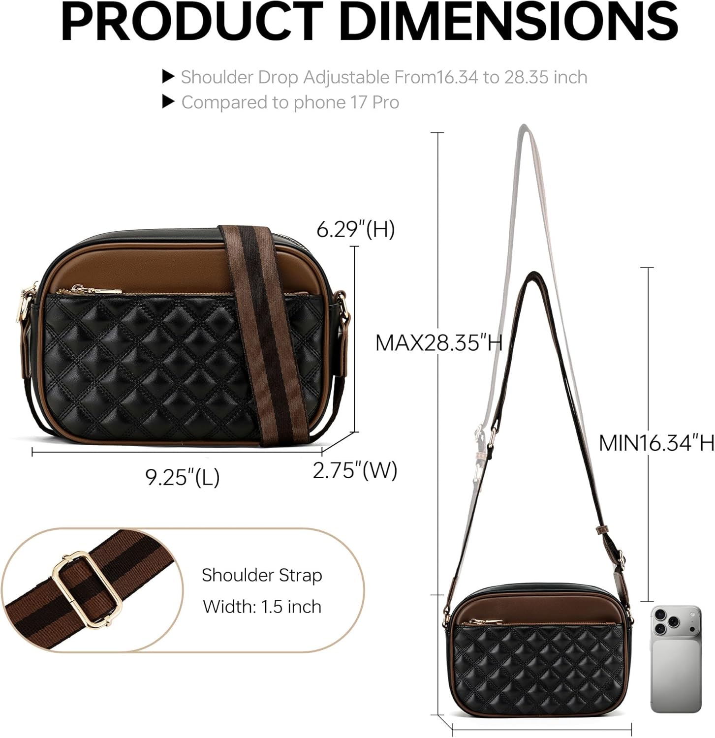 Quilted Crossbody Bags for Women PU Leather Crossbody Purses Small Shoulder Handbags with Guitar Wide Strap - Image 4