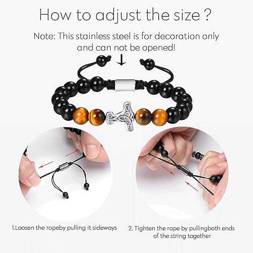 Miniatura 6 de VNOX Pulsera vikinga de regalo para hombre, pulsera vikinga hecha a mano para hombres, amuleto de Mjolnir con ágata natural y piedras de ojo