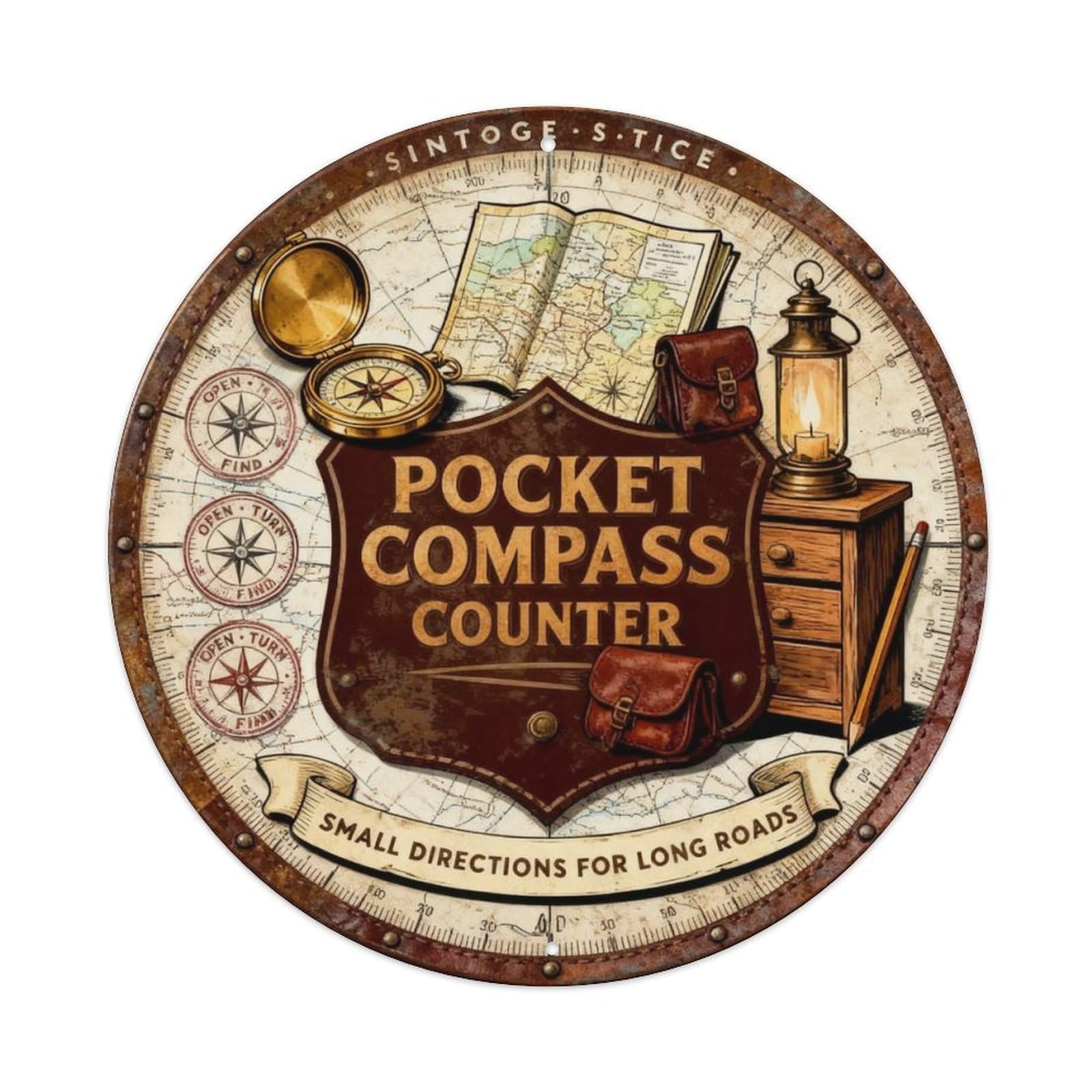 Pocket Compass Counter Sign Metal Tin Sign Plaque