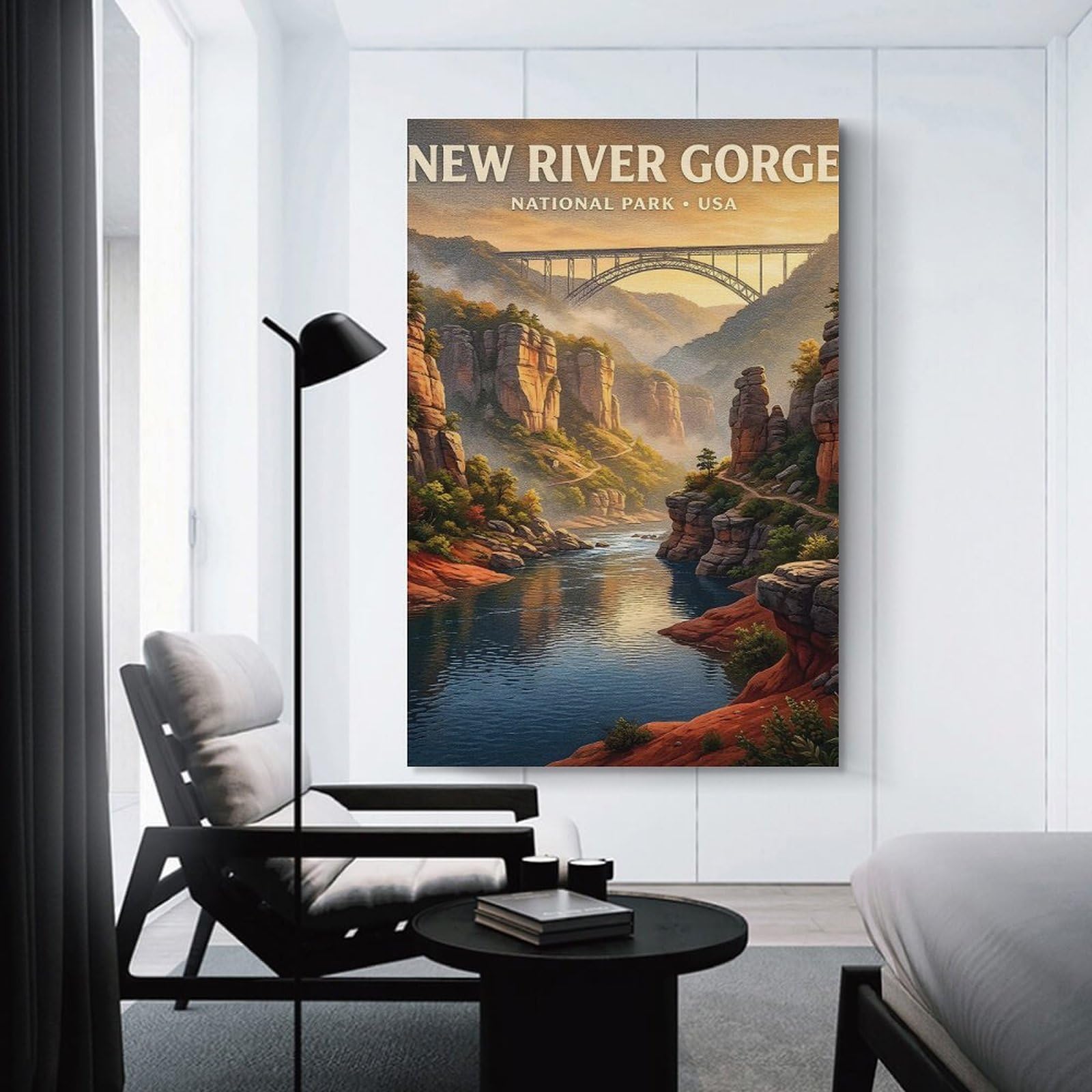 Junmoney Room Decor Wall Art New River Gorge National Park, 24x36inch(60x90cm), for Home Office, Desk Area Or Studio, An Interior Accent for Desk Areas