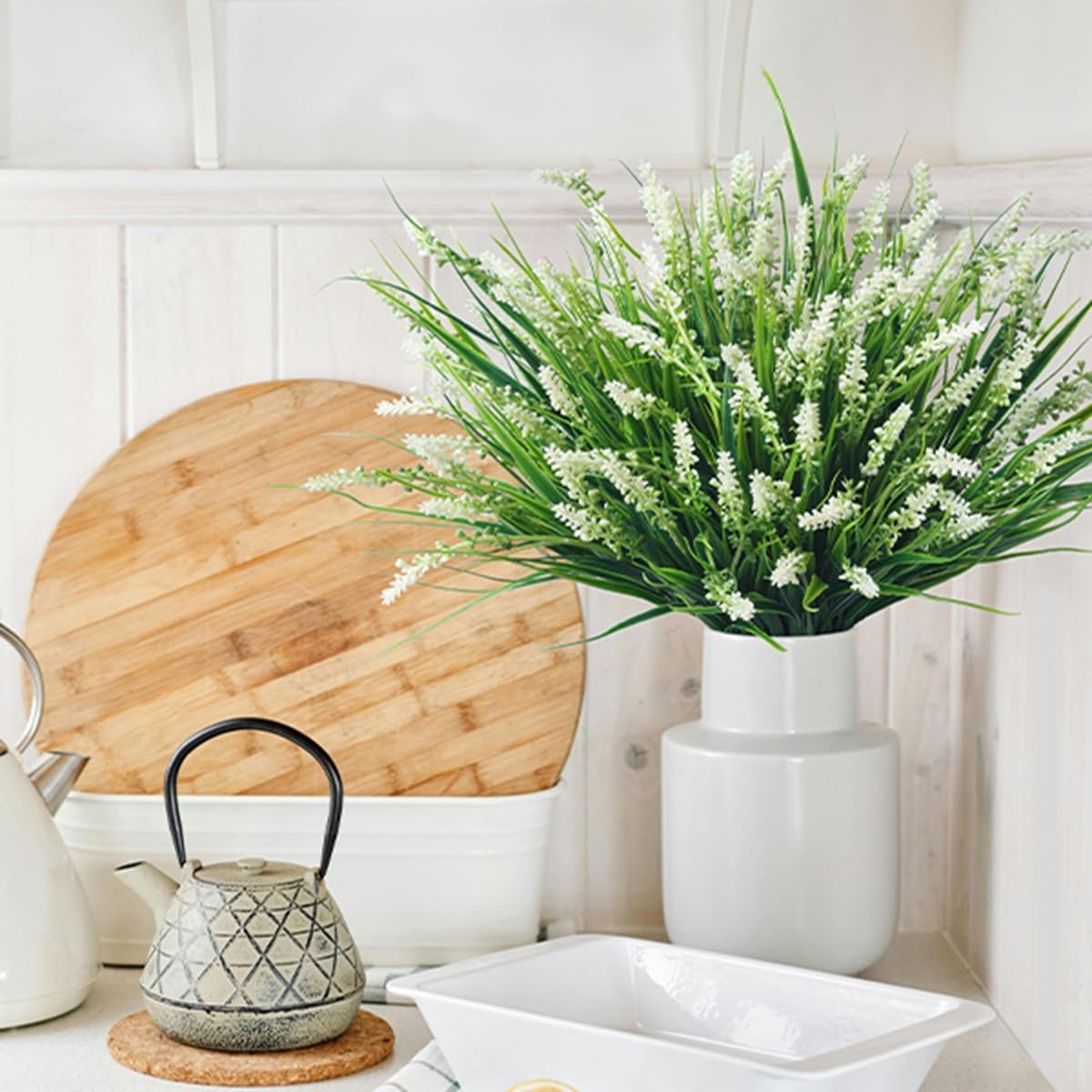 Ivydale Artificial Plants Fake Flowers Monkey Grass for Outdoors,UV Resistant Realistic 20PCS White Faux Greenery Shrubs Outside Decor for Home Garland Porch Patio Balcony Planter Yard Office Pathway - Image 9