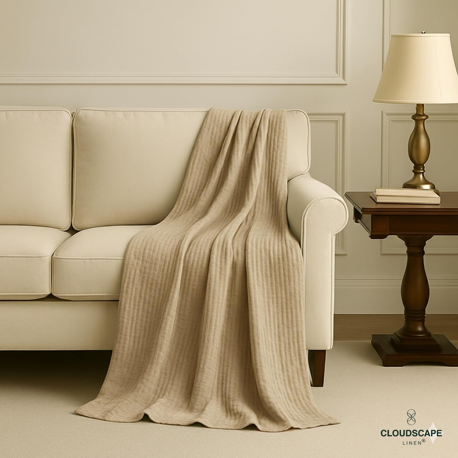 CLOUDSCAPE 8 Layer Muslin Throw Blanket - 100% Cotton, Super Soft 50"x70" Size for Couch, Sofa, Bed Throw - All Season Gifting Light Weight Breathable Gauze Layering Summer Blanket for Adults - Fog