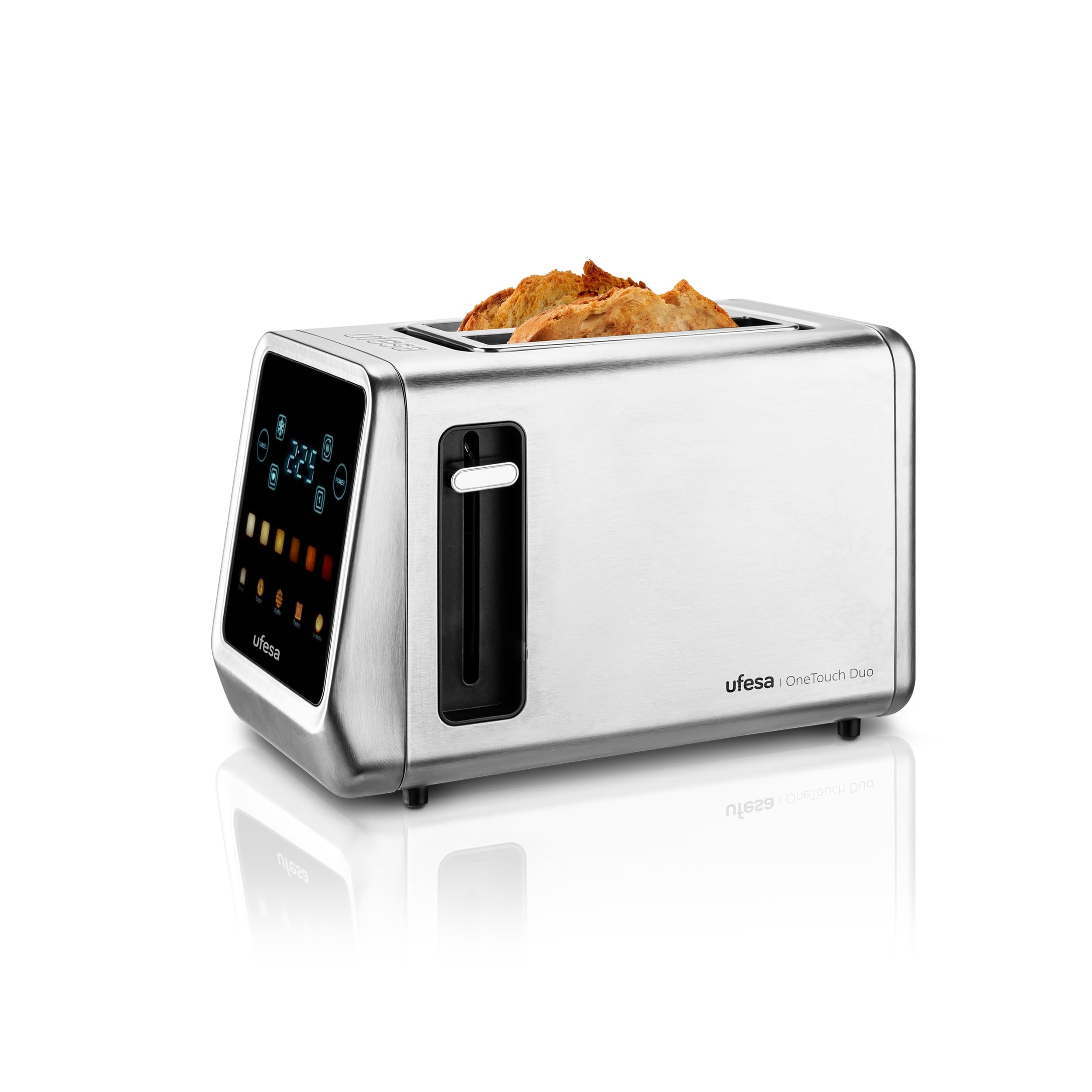 Ufesa FutureToaster, Digitale Roestvrijstalen Broodrooster met 2 Sleuven, 950W, Scherm, 9 Roosterstanden met Afbeelding, Ontdooifunctie, Opwarmfunctie en Annuleren, Speciaal Programma voor Bagels