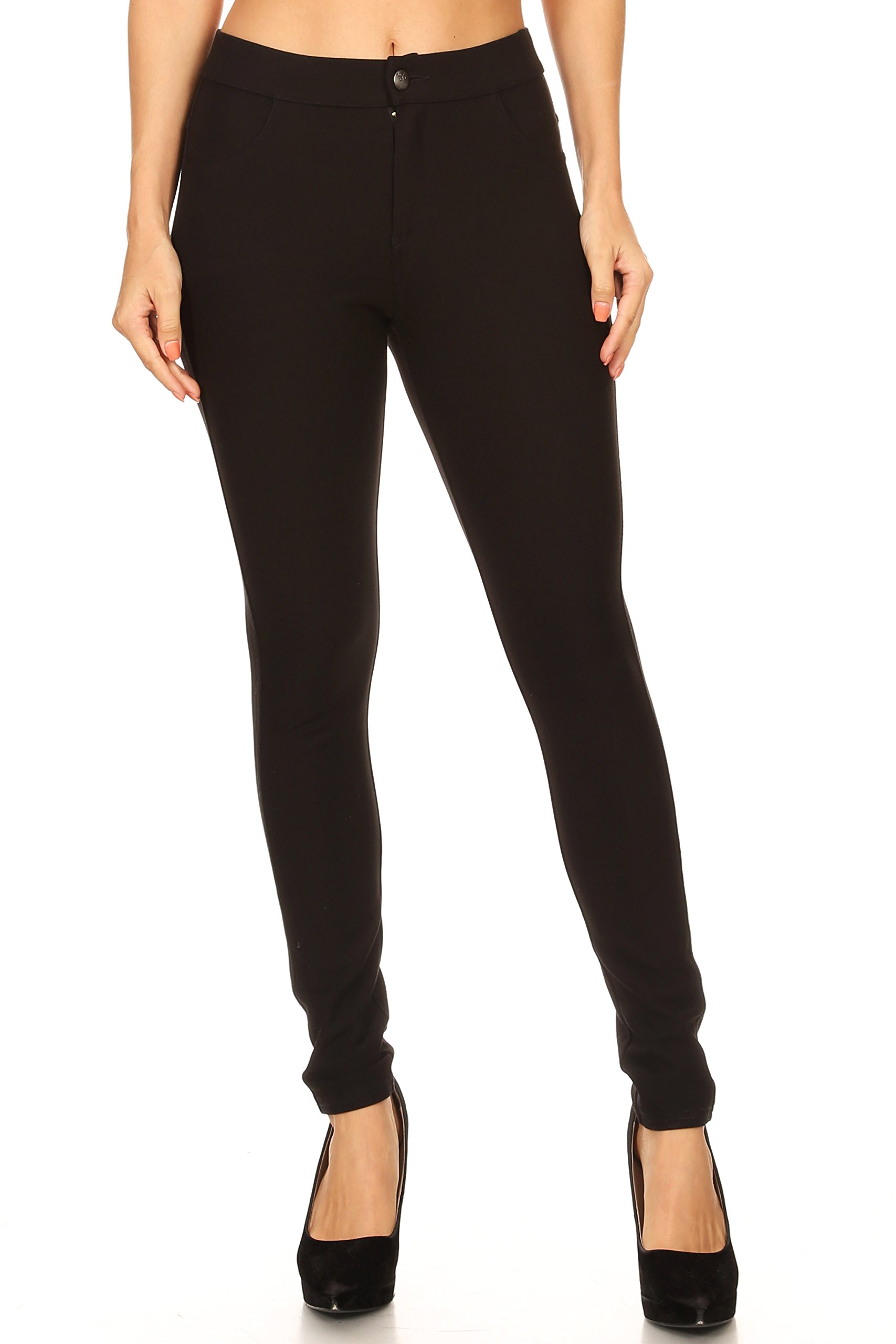 ICONOFLASH Womens Ponte Dress Pants Pull-On Slim Fit Stretch Work Pants Mid Rise Business Casual Office Trousers