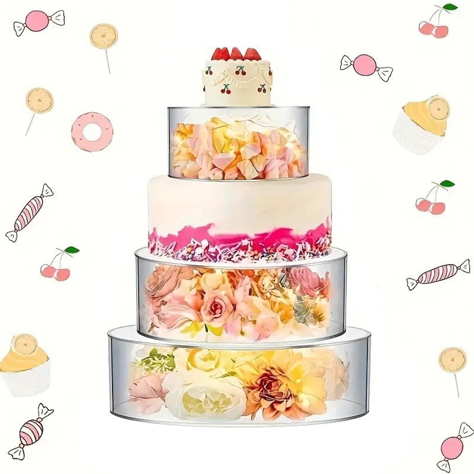Alzata per Torta, 3 Pezzi Espositori per Torta in Acrilico Alzata per tortas Trasparente con luci LED Riempibile Alzatina per Dolci per Compleanni alzata Rotonda Cupcake per Feste